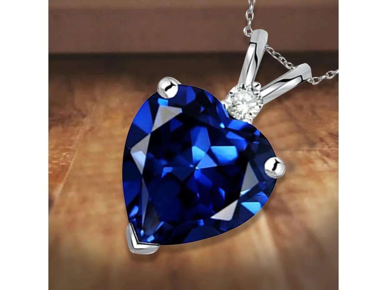 4.00 Ctw Lab Created Sapphire & Diamond Pendant In Sterling Silver