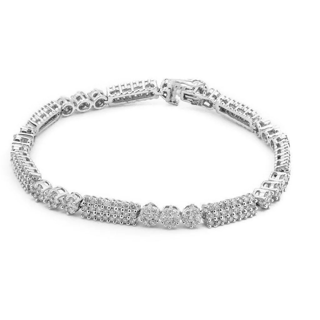 4.03CT Diamond Modern Tennis Bracelet Set in 18K White Gold W/ Fold Over Closure