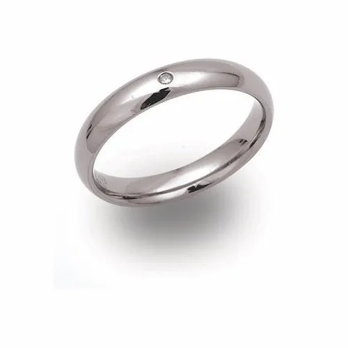 4mm Court Style Polished Titanium ring with diamond