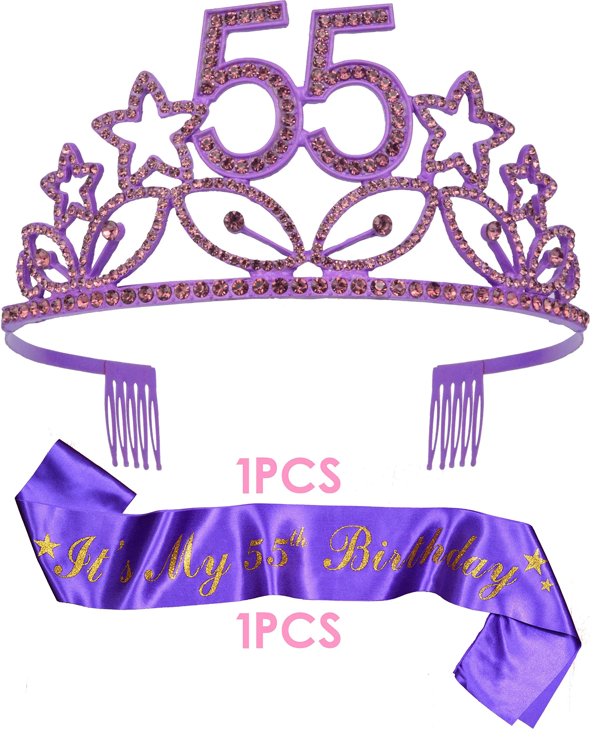 55th Birthday Gifts for Woman, 55th Birthday Tiara and Sash Purple, HAPPY 55th Birthday