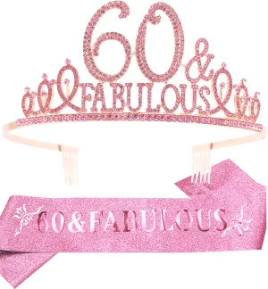 Optimize the title of this e-commerce product to include modifiers in English: Pink 60th Birthday Celebration Set - Tiara, Sash, and Decorations for Women