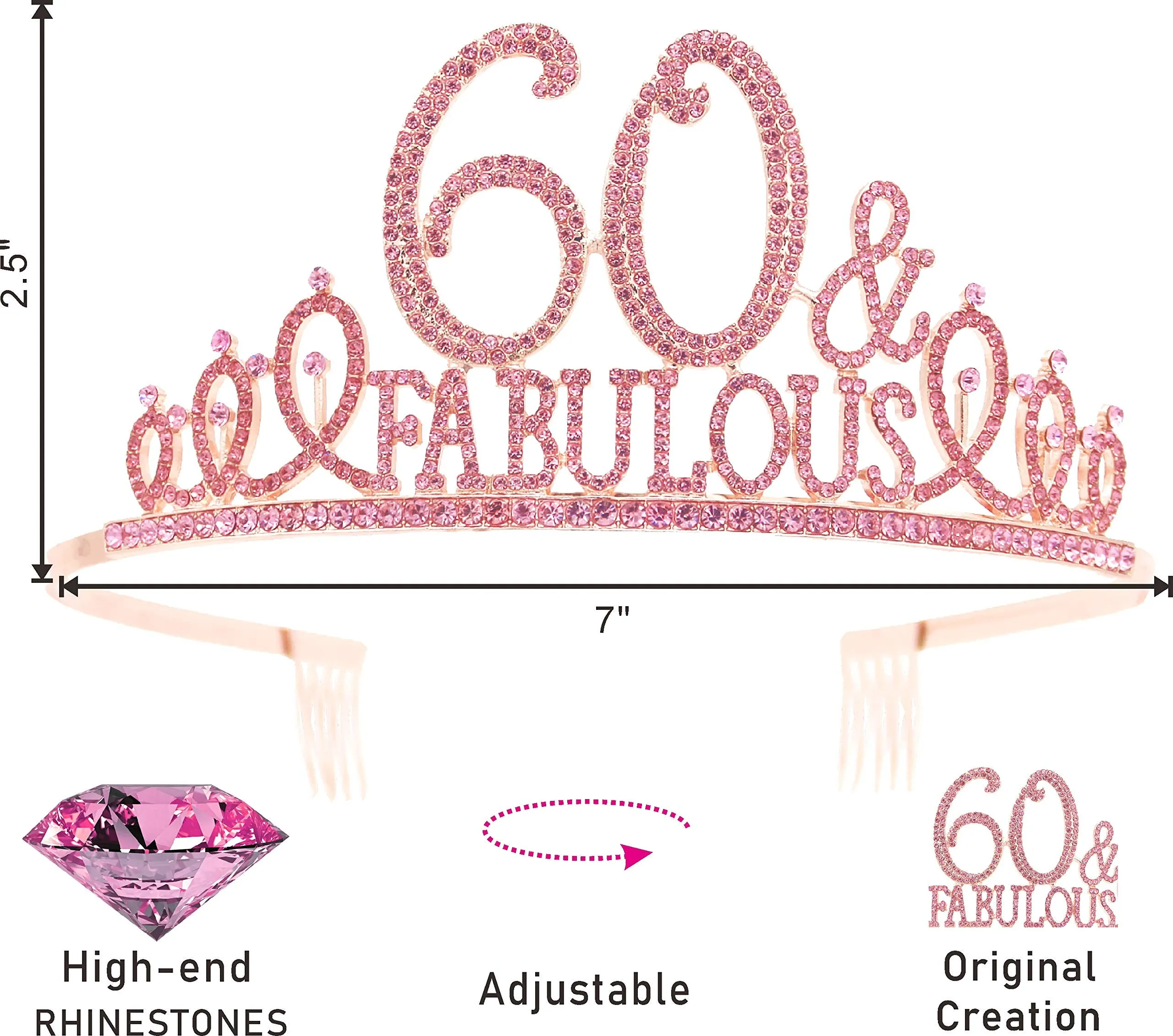 Optimize the title of this e-commerce product to include modifiers in English: Pink 60th Birthday Celebration Set - Tiara, Sash, and Decorations for Women