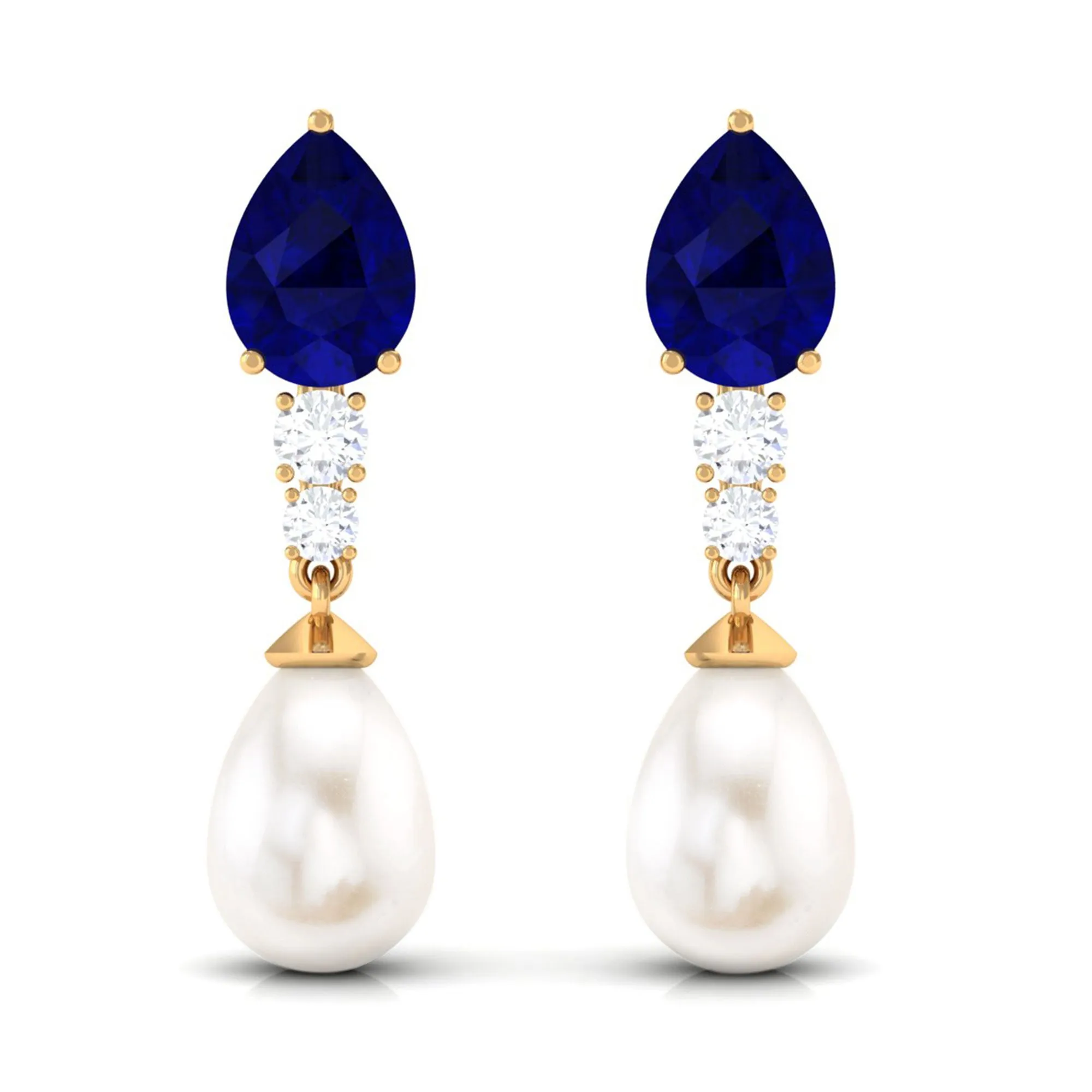 7.5 CT Blue Sapphire And Freshwater Pearl Dangle Earrings with Moissanite