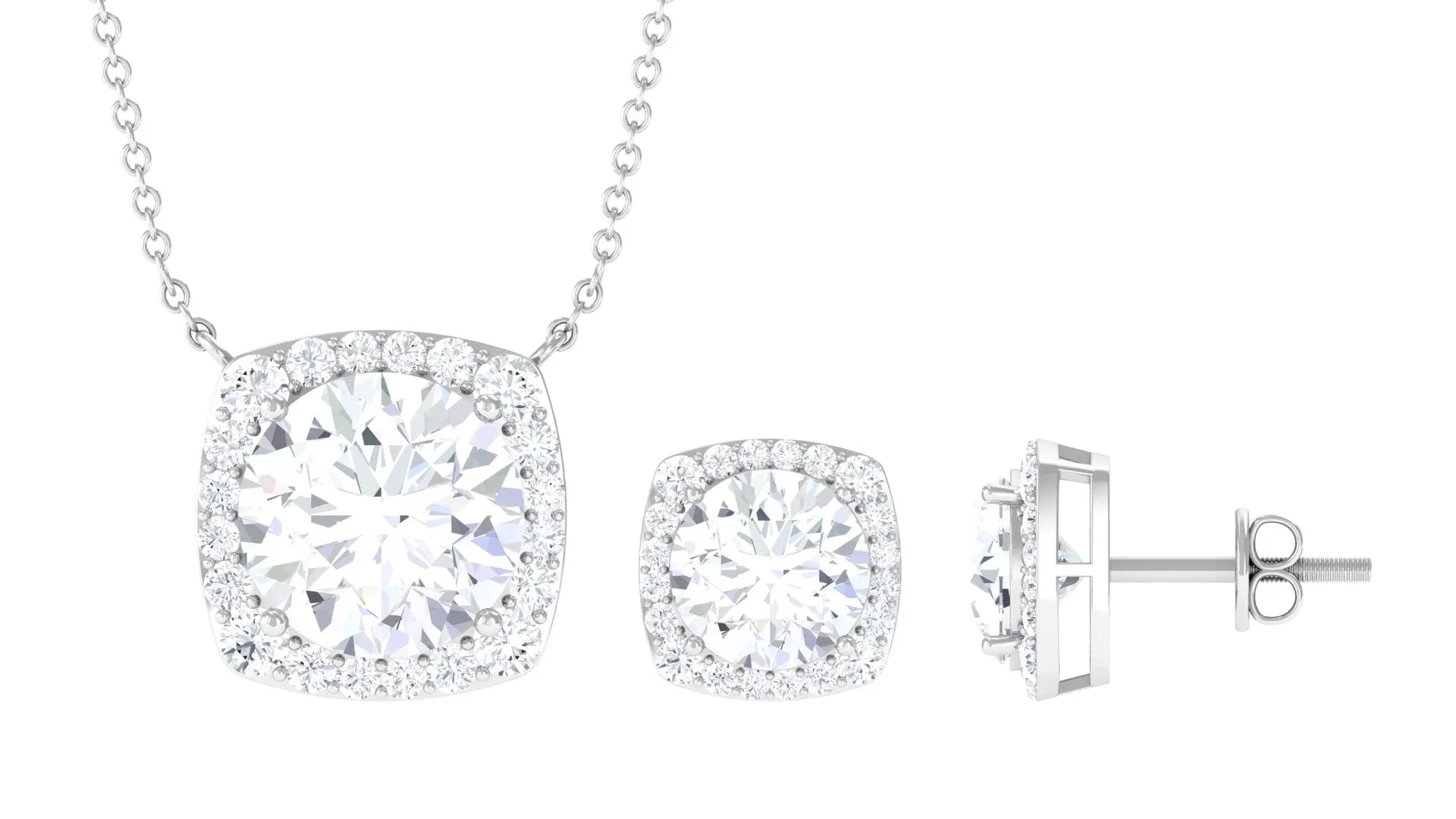 8.50 CT Round Cut Zircon Halo Necklace and Earrings Set