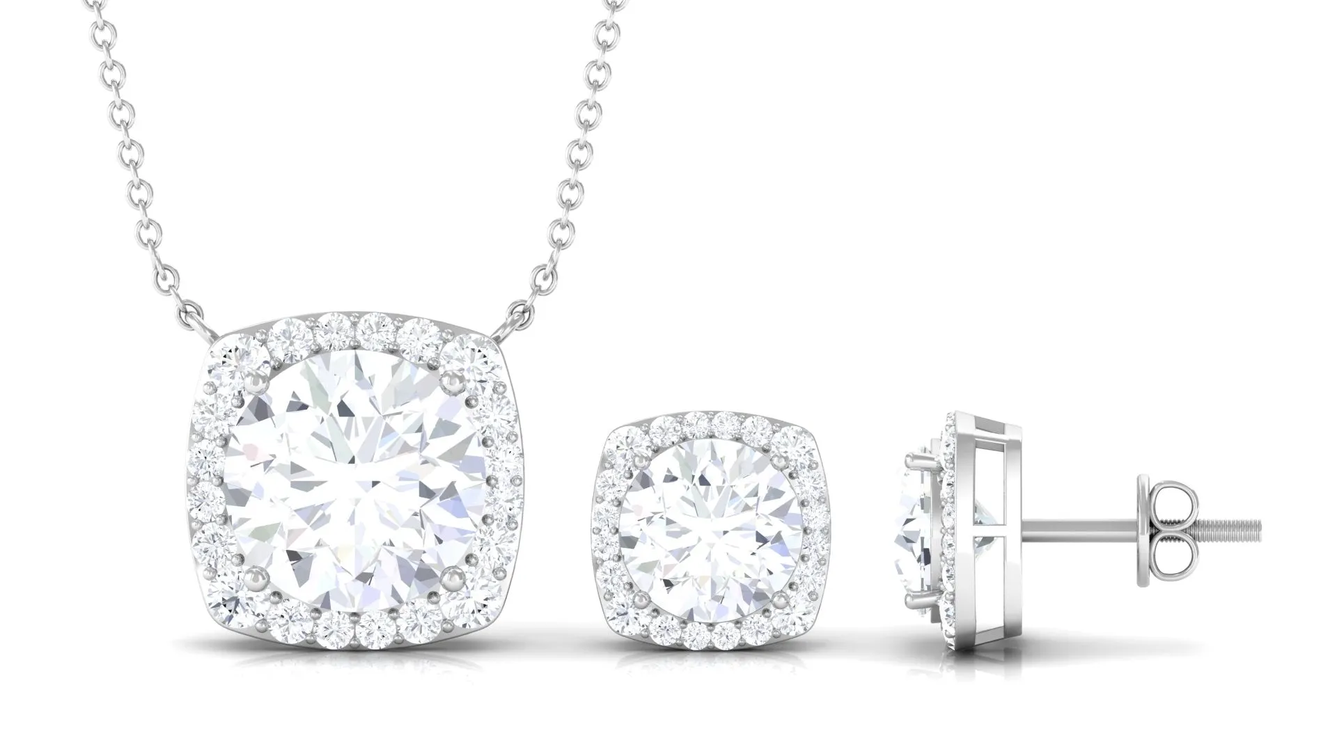 8.50 CT Round Cut Zircon Halo Necklace and Earrings Set