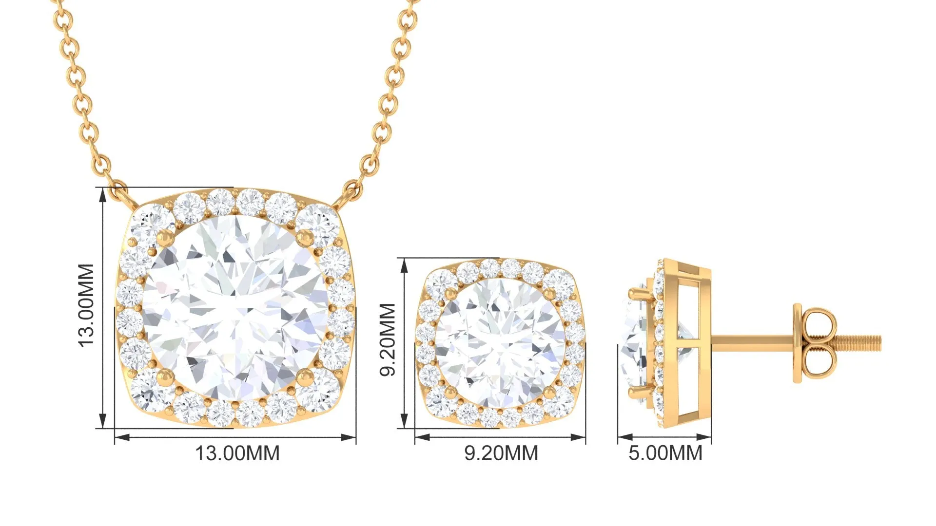 8.50 CT Round Cut Zircon Halo Necklace and Earrings Set