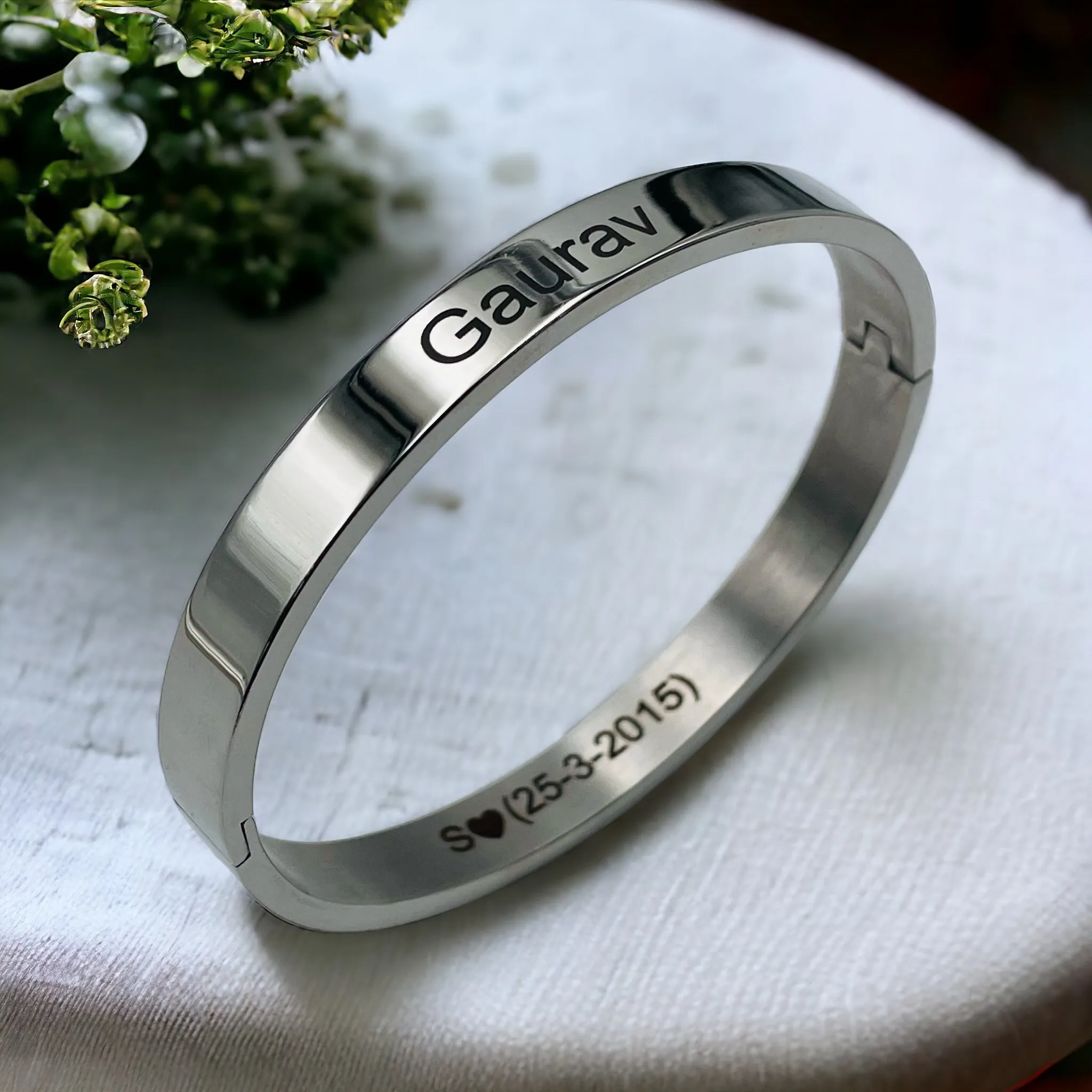 8mm Customized Personalised Laser Engraved Stainless Steel Gold Openable Bangle Cuff Kada For Men