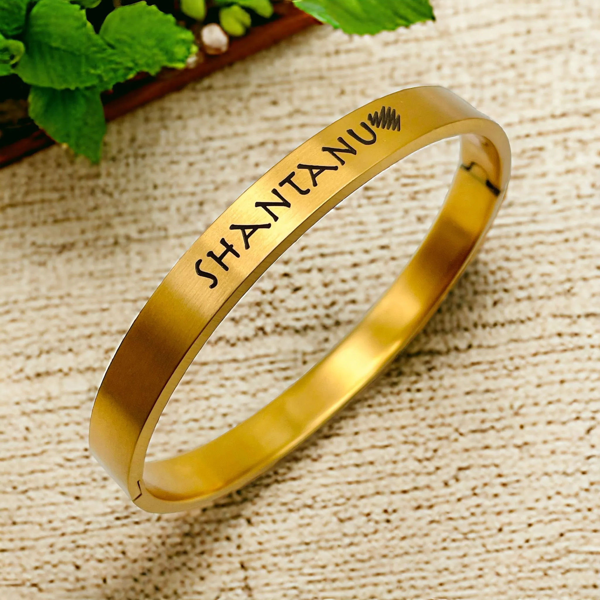 8mm Customized Personalised Laser Engraved Stainless Steel Gold Openable Bangle Cuff Kada For Men