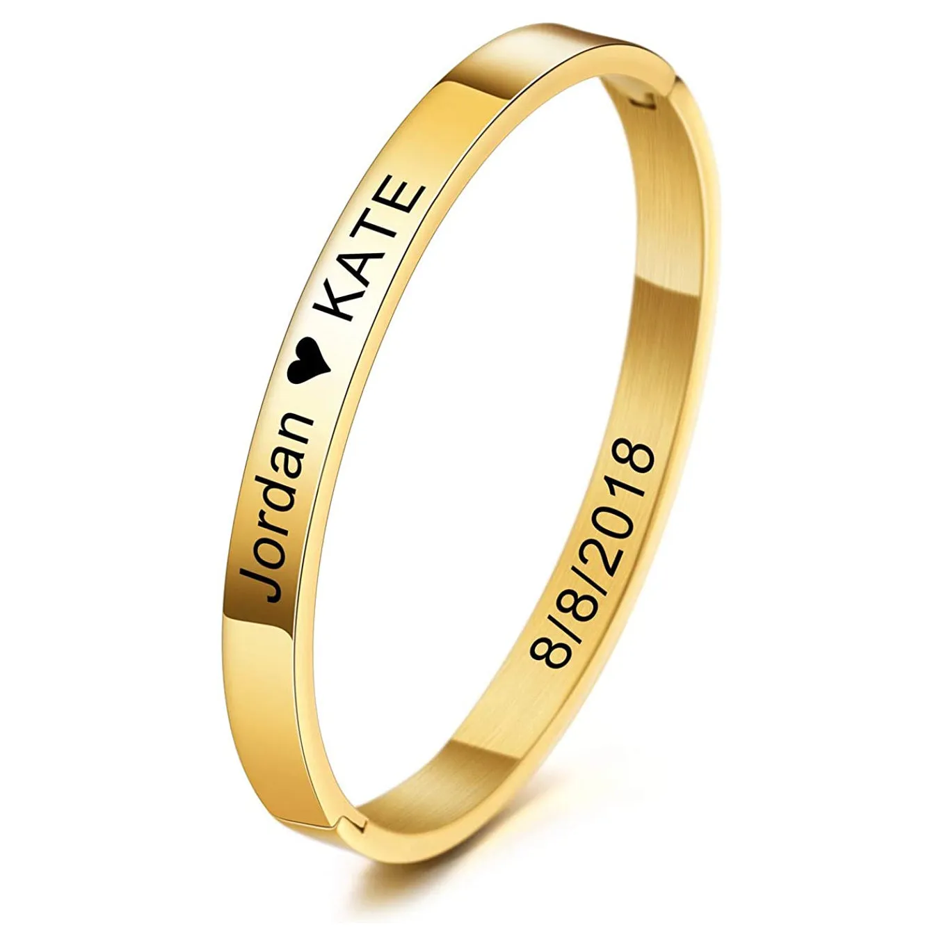 8mm Customized Personalised Laser Engraved Stainless Steel Gold Openable Bangle Cuff Kada For Men