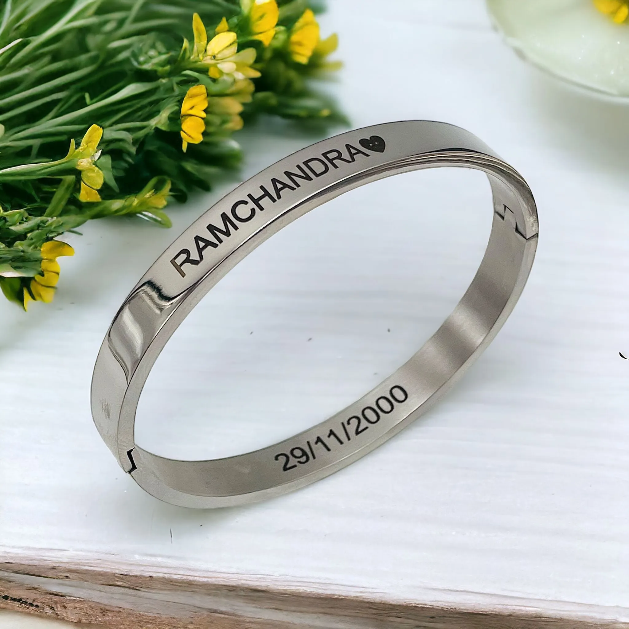 8mm Customized Personalised Laser Engraved Stainless Steel Gold Openable Bangle Cuff Kada For Men