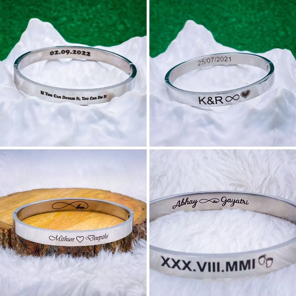 8mm Customized Personalised Laser Engraved Stainless Steel Gold Openable Bangle Cuff Kada For Men