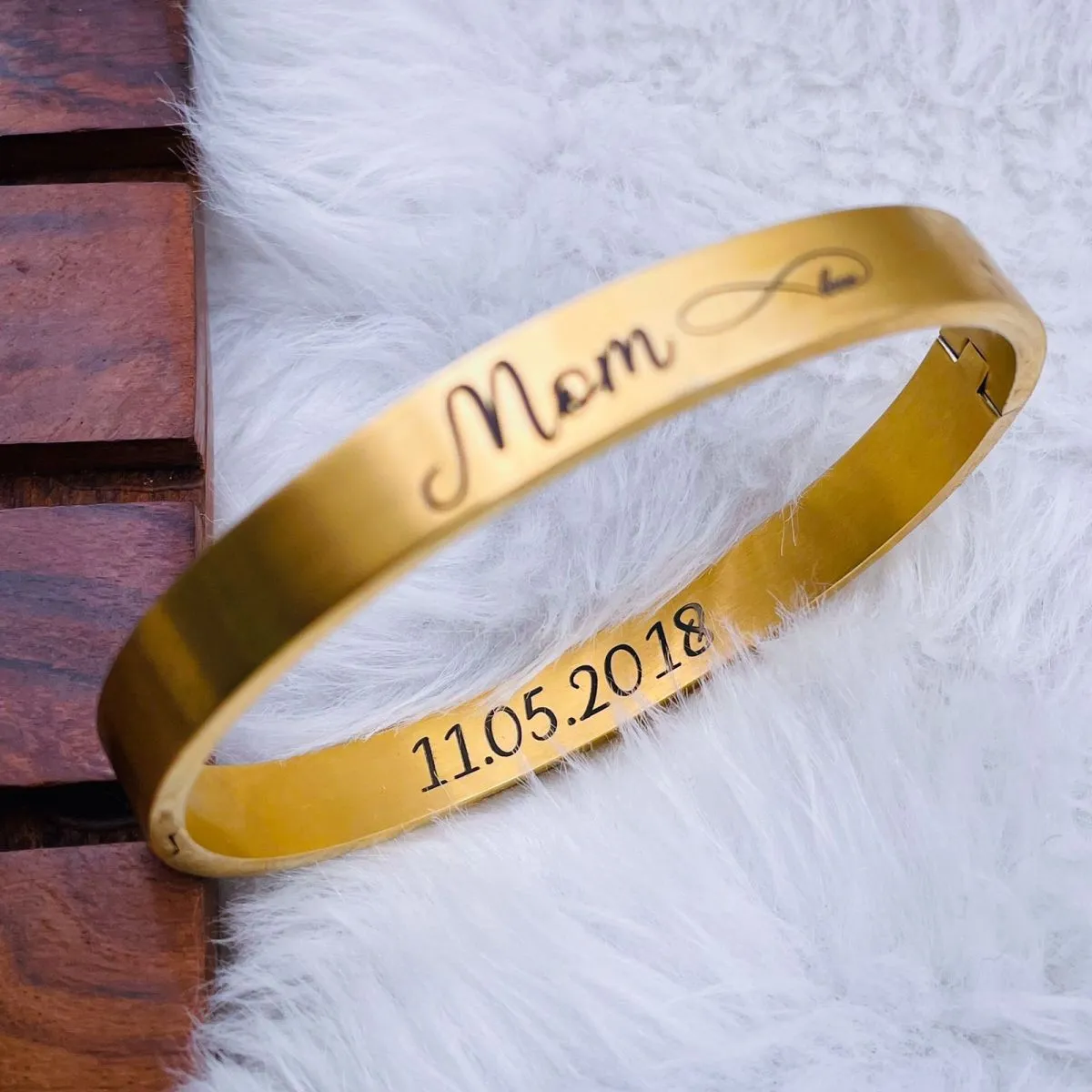 8mm Customized Personalised Laser Engraved Stainless Steel Gold Openable Bangle Cuff Kada For Men