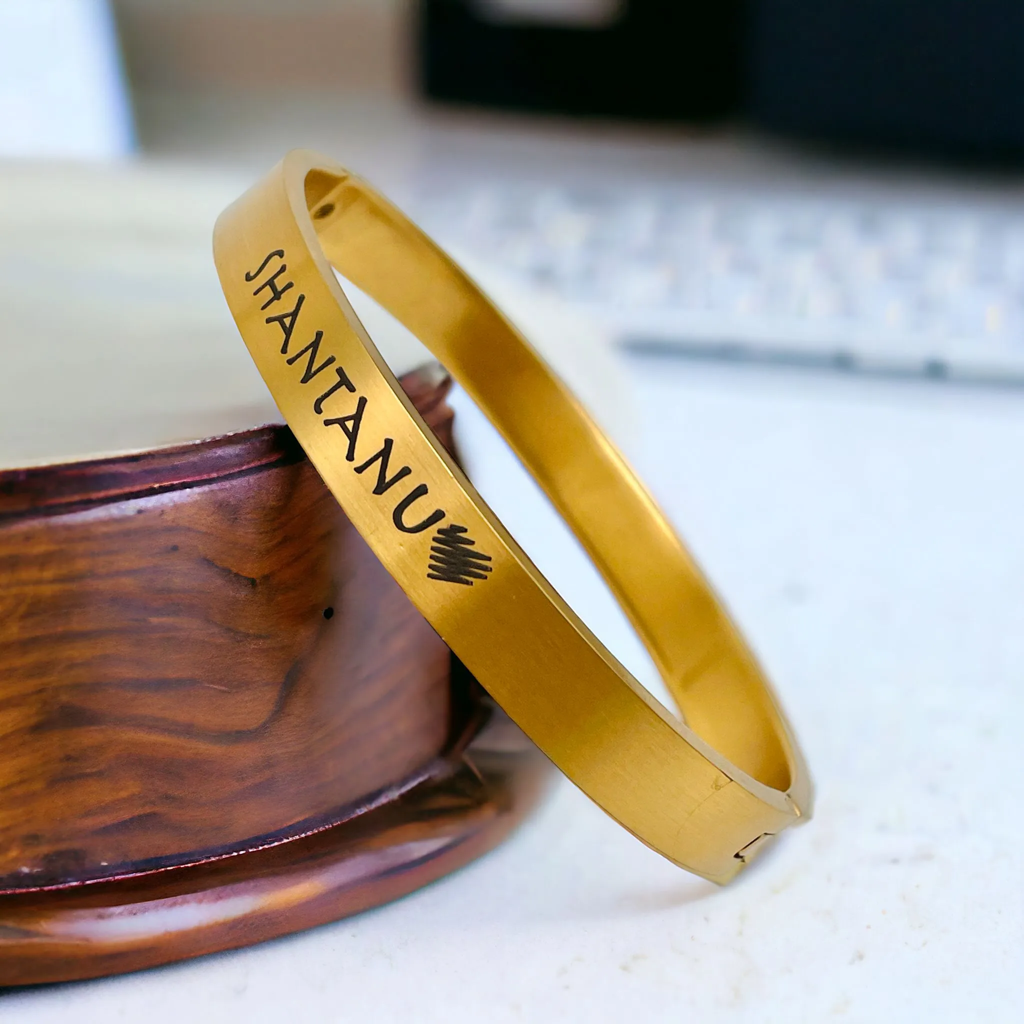 8mm Customized Personalised Laser Engraved Stainless Steel Gold Openable Bangle Cuff Kada For Men