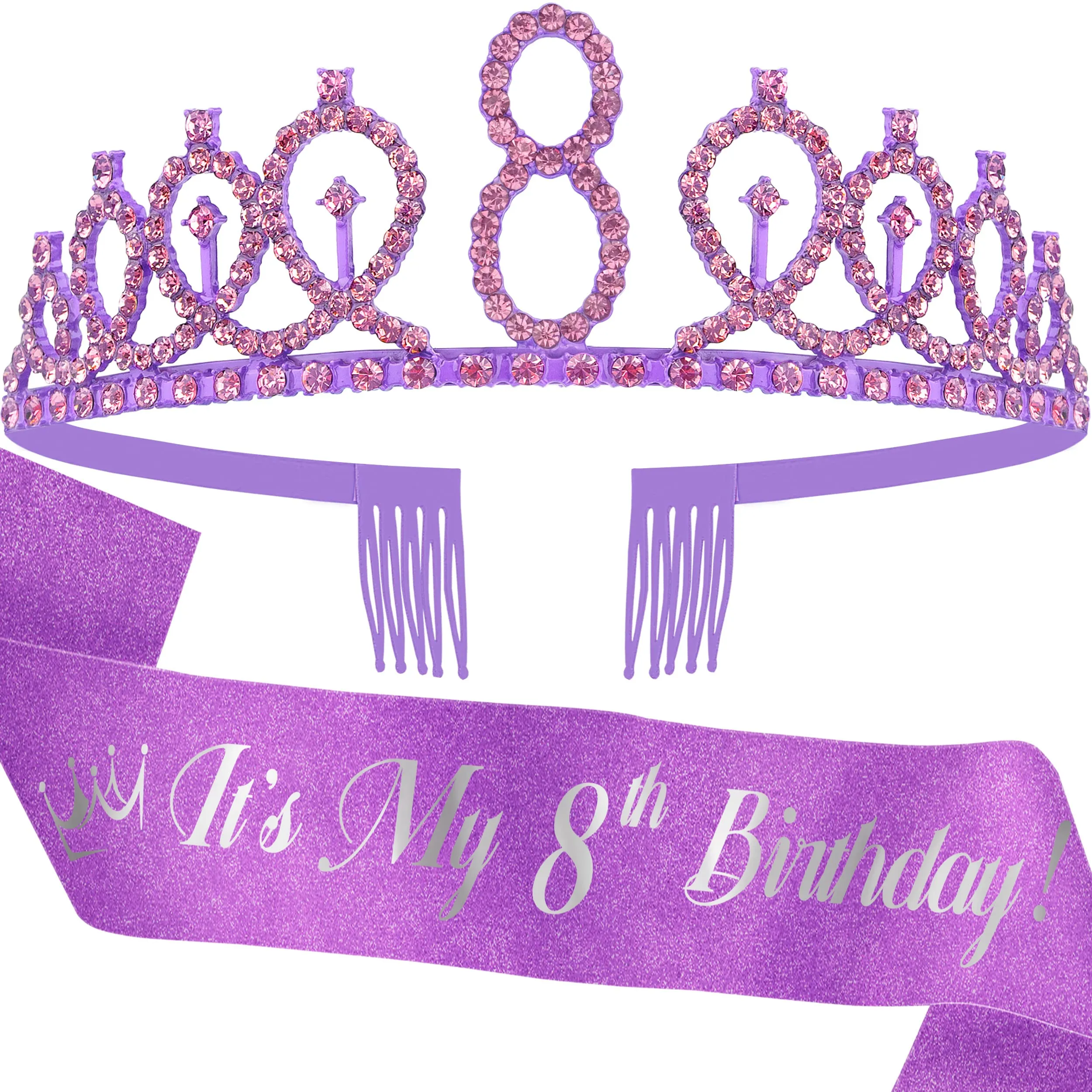 8th Birthday, 8th Birthday Decorations for Girls, 8th Birthday Tiara and Sash, 8th