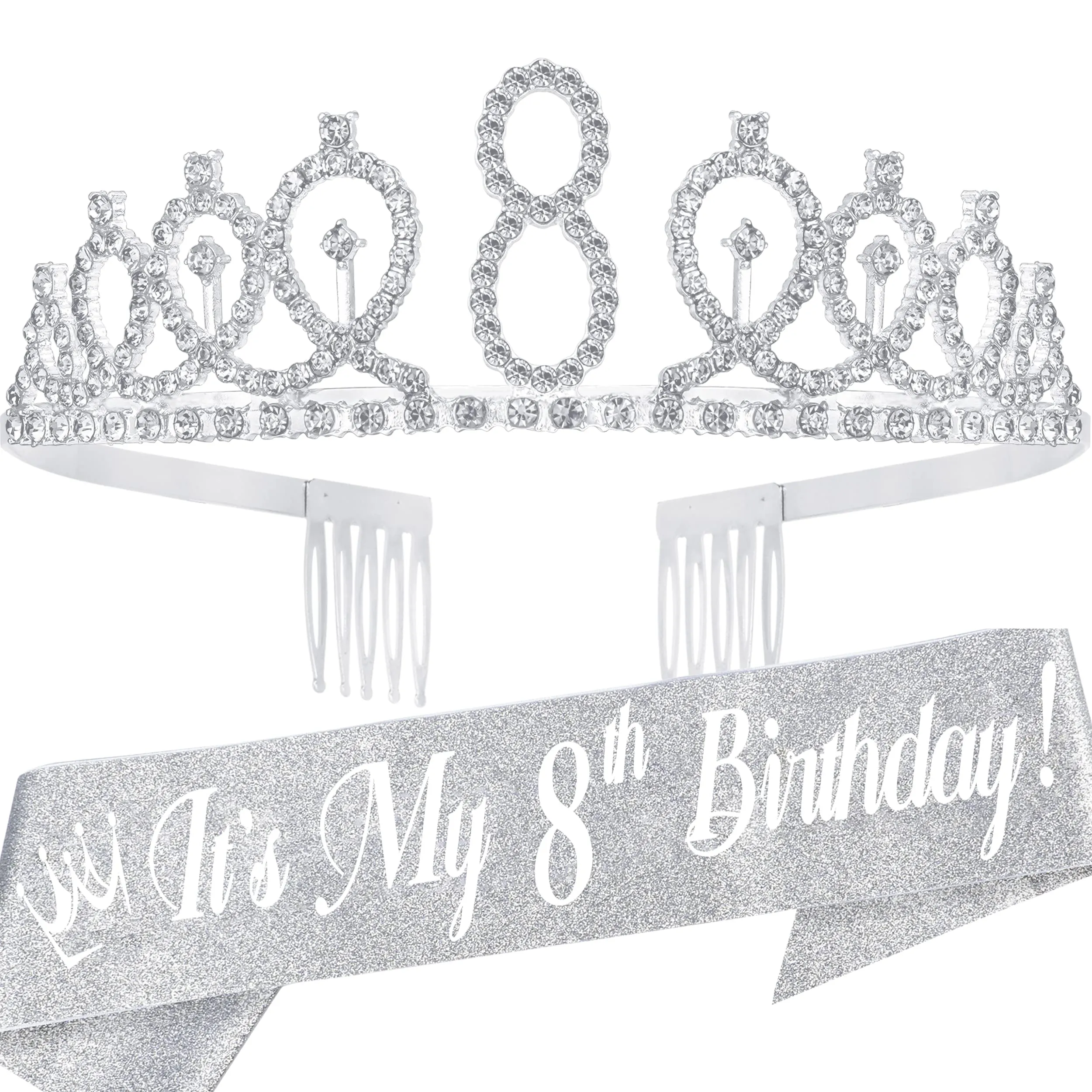 8th Birthday, 8th Birthday Decorations for Girls, 8th Birthday Tiara and Sash, 8th