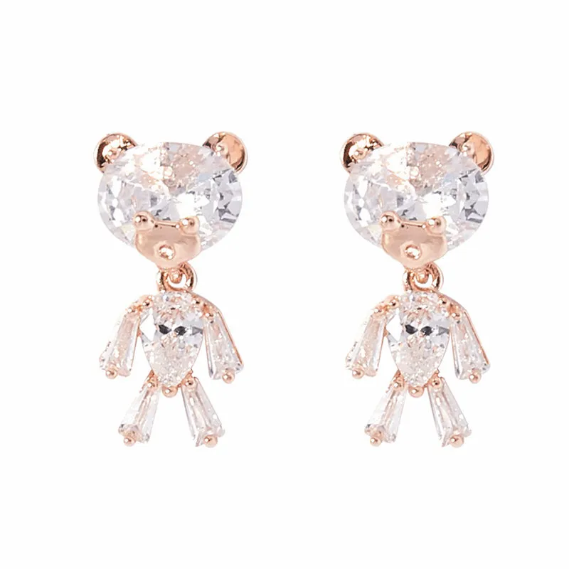 925 Silver Needle Bear Earrings Earrings Personality All-match Non-pierced Ear Clips