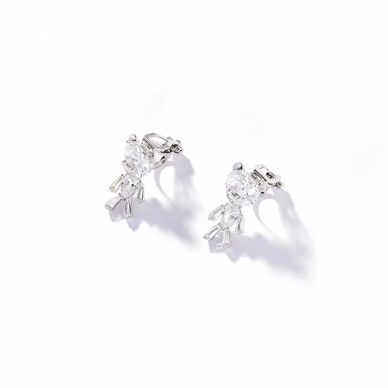 925 Silver Needle Bear Earrings Earrings Personality All-match Non-pierced Ear Clips