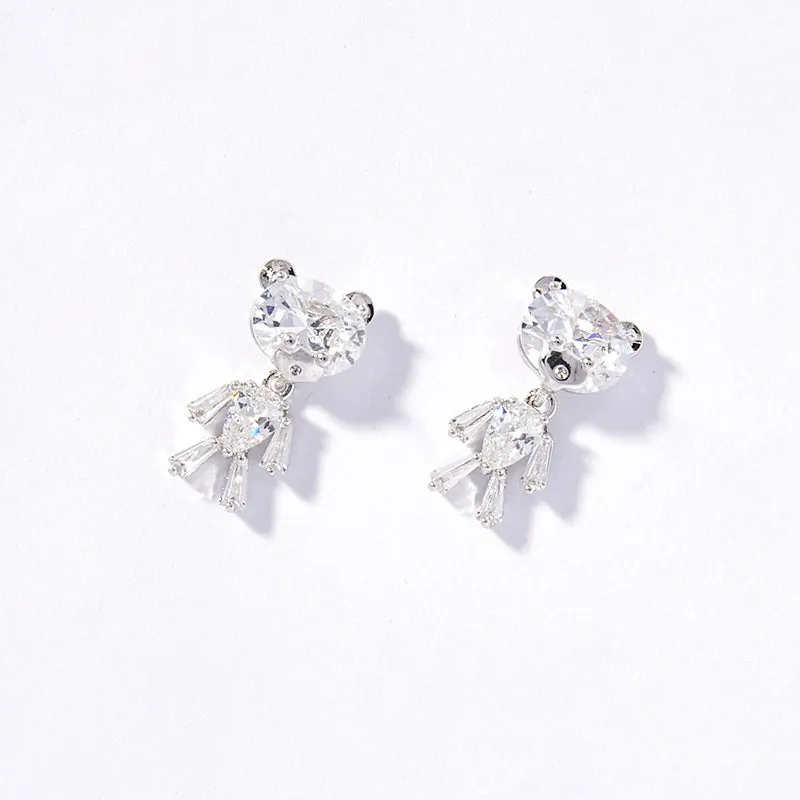 925 Silver Needle Bear Earrings Earrings Personality All-match Non-pierced Ear Clips