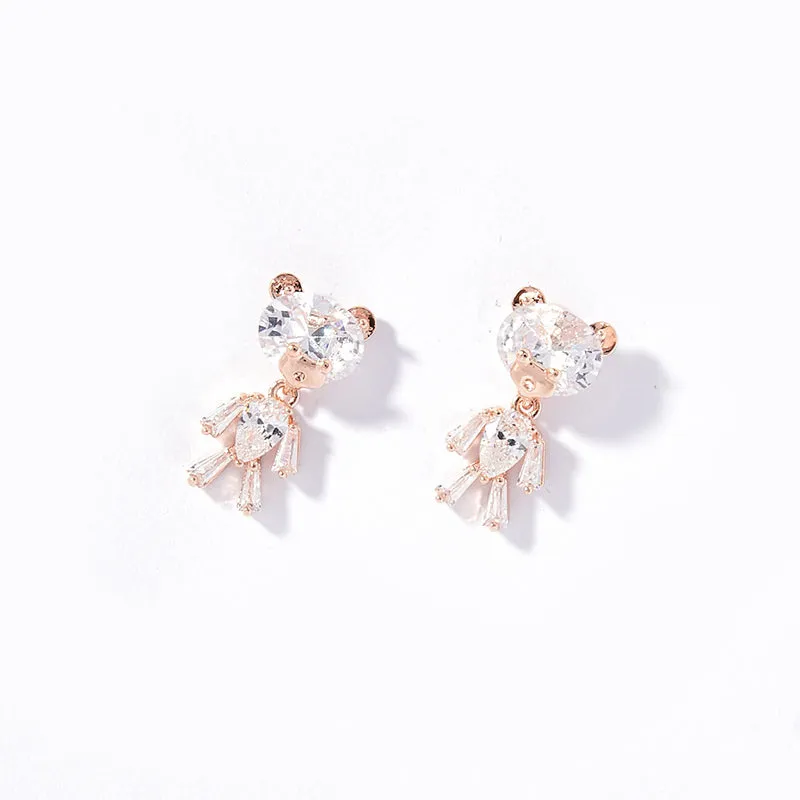 925 Silver Needle Bear Earrings Earrings Personality All-match Non-pierced Ear Clips