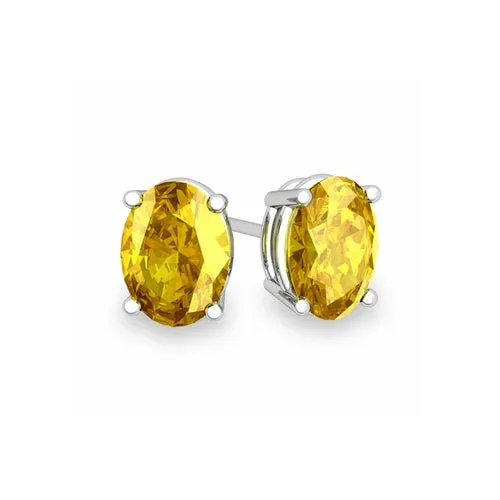 925 STERLING SILVER 2.00CT GENUINE OVAL YELLOW SAPPHIRE STUD EARRINGS WOMEN AND MEN