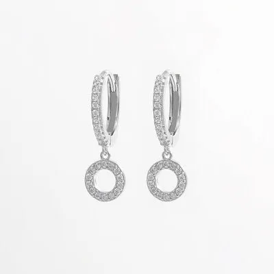 925 Sterling Silver Inlaid Zircon Hoop Dangle Earrings