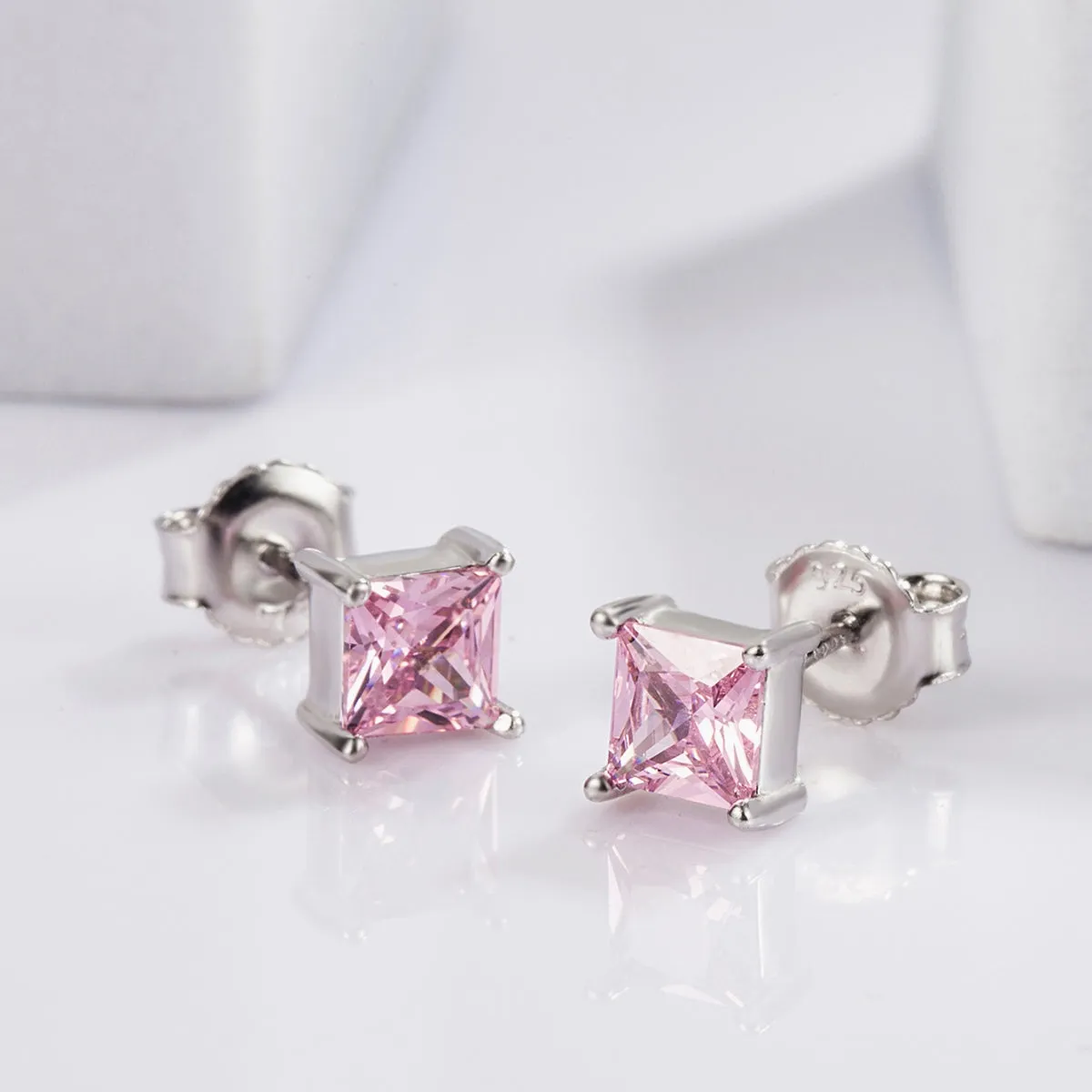 925 Sterling Silver Square Zircon Earrings