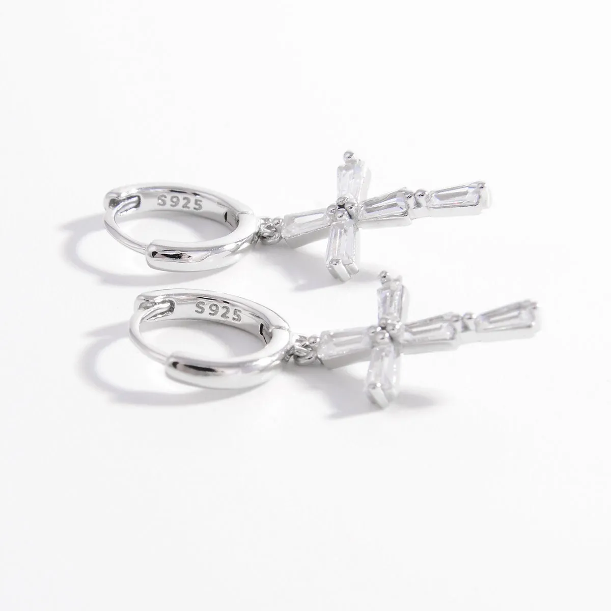 925 Sterling Silver Zircon Cross Earrings