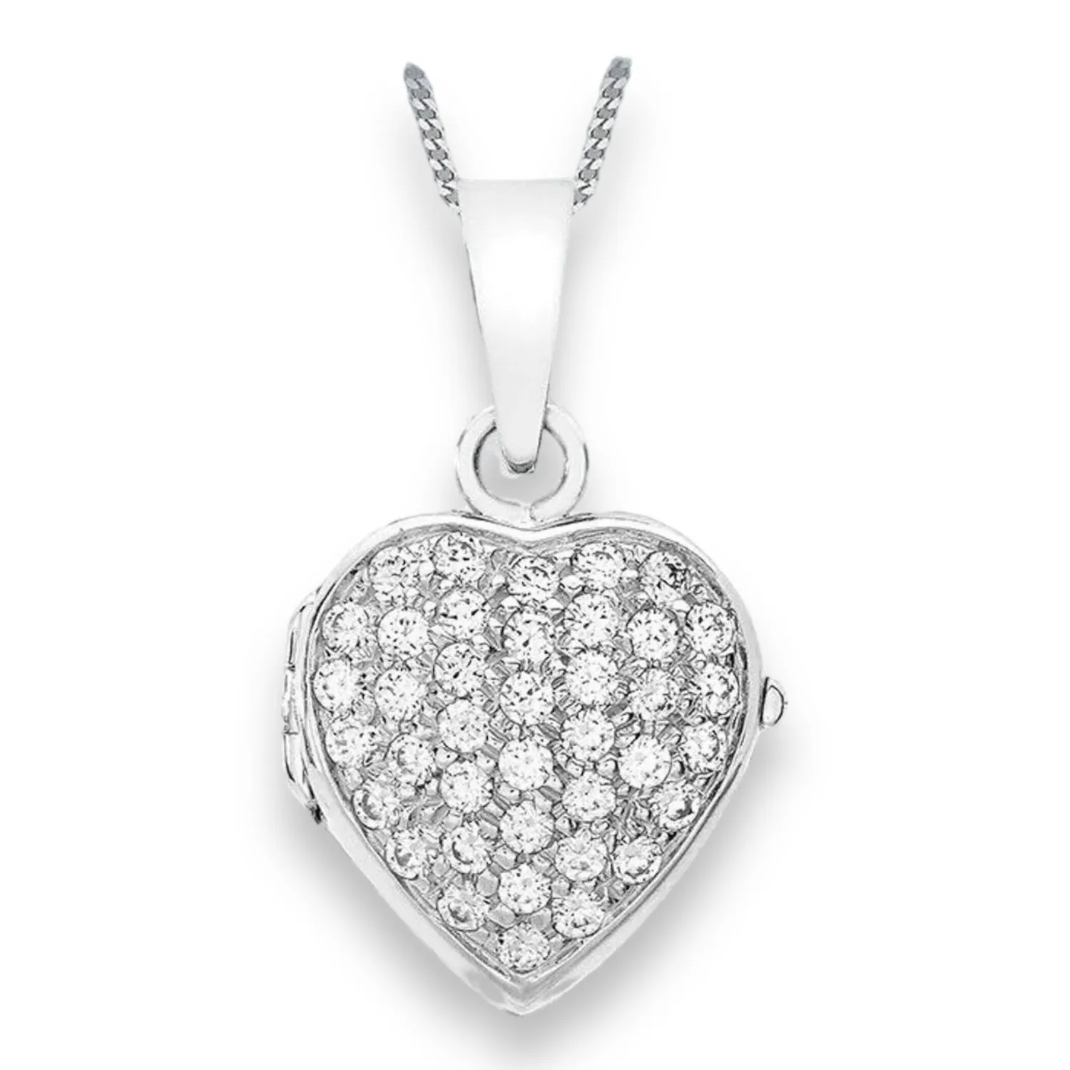 9ct White Gold Crystal Locket Pendant - 20mm