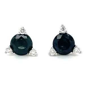 9ct White Gold Earth Grown 0.68ct Sapphire And 0.042ct Diamond Stud Earrings