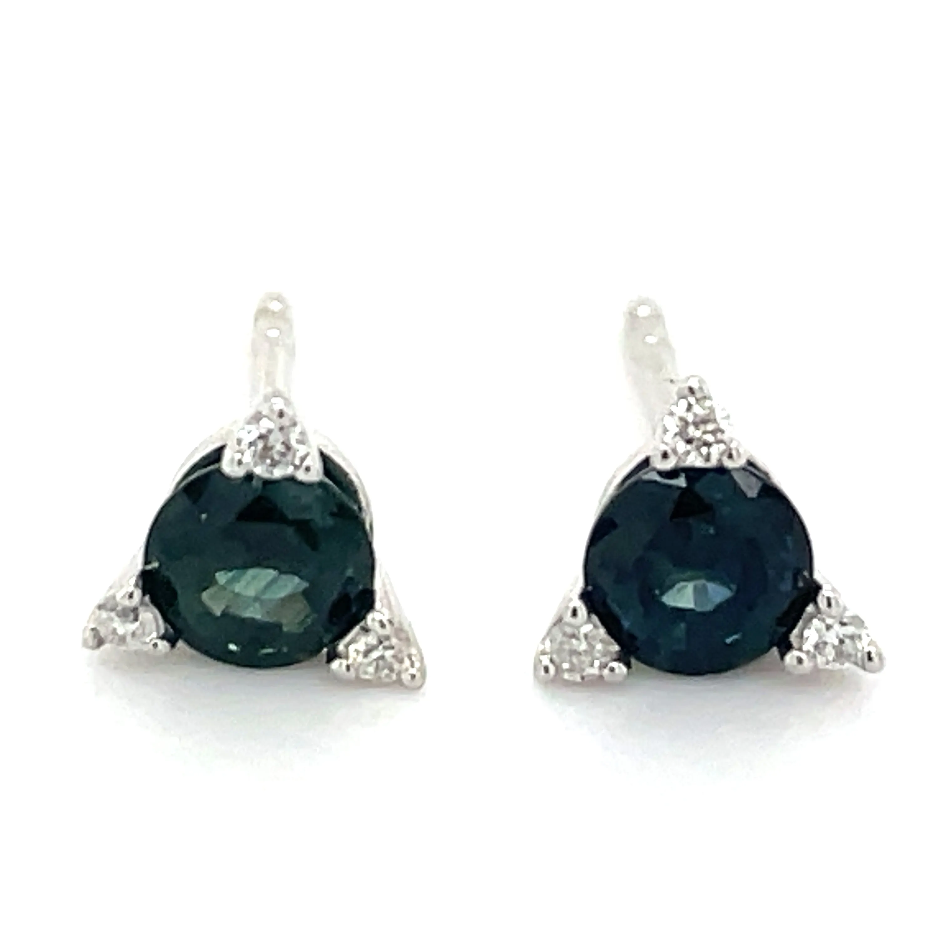 9ct White Gold Earth Grown 0.68ct Sapphire And 0.042ct Diamond Stud Earrings