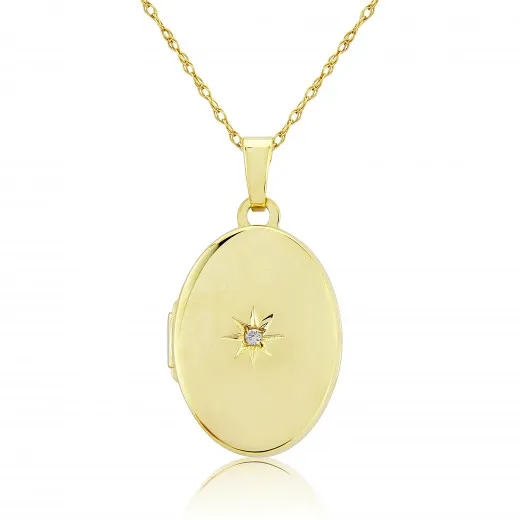 9ct Yellow Gold Oval Locket with Diamond