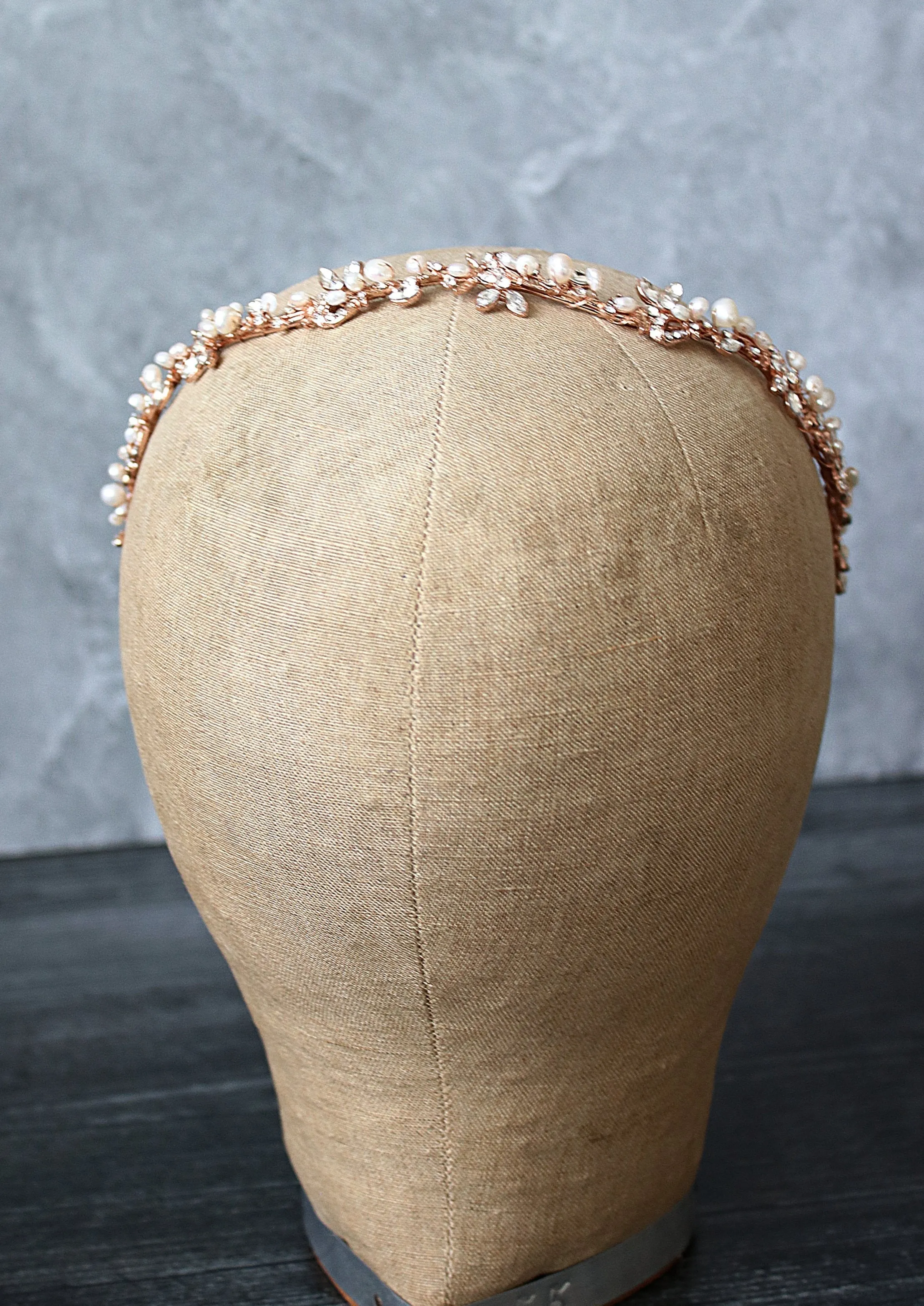 ABIGAIL Rose Gold and Freshwater Pearl and Crystal Wedding Headband