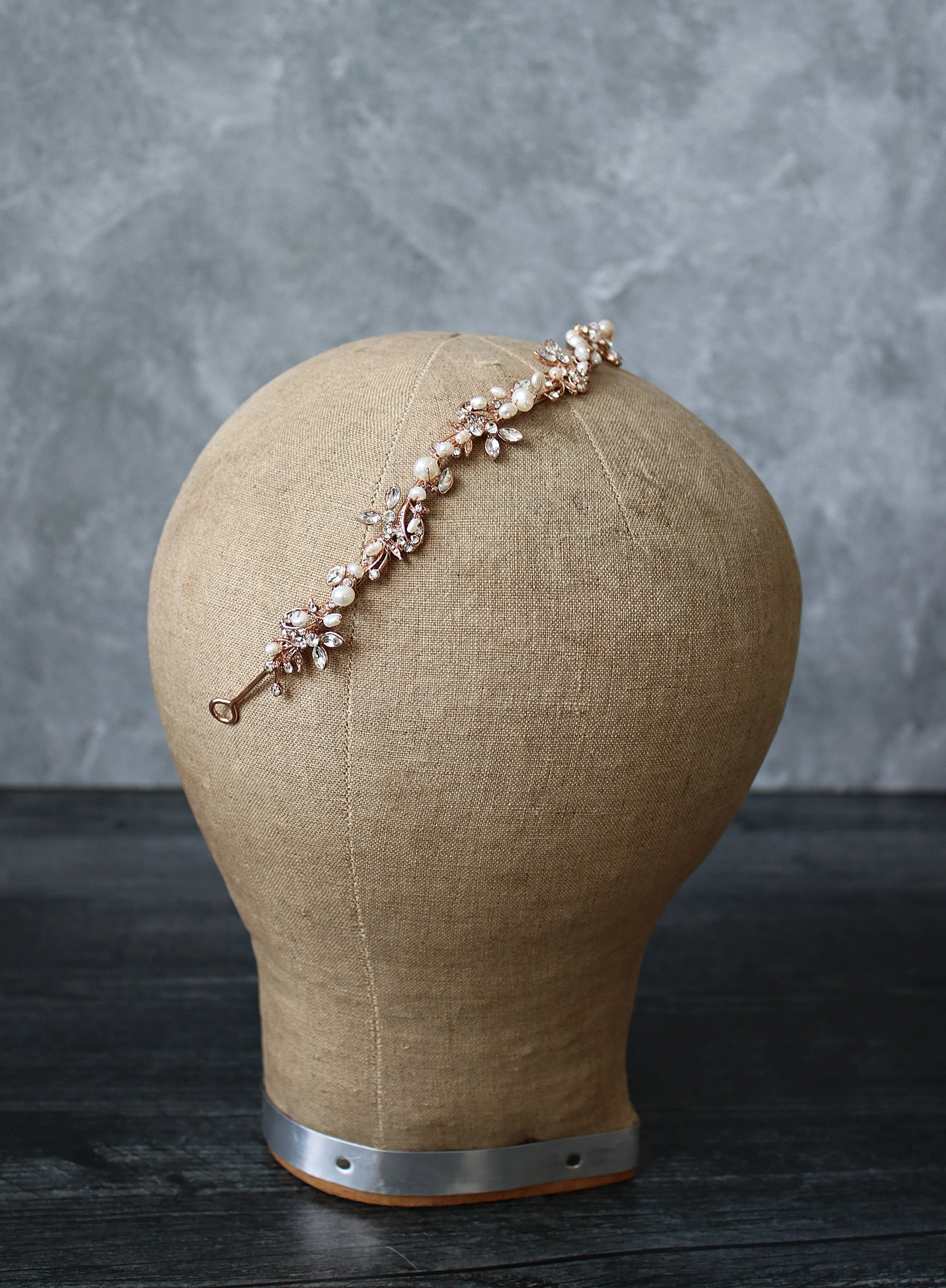 ABIGAIL Rose Gold and Freshwater Pearl and Crystal Wedding Headband