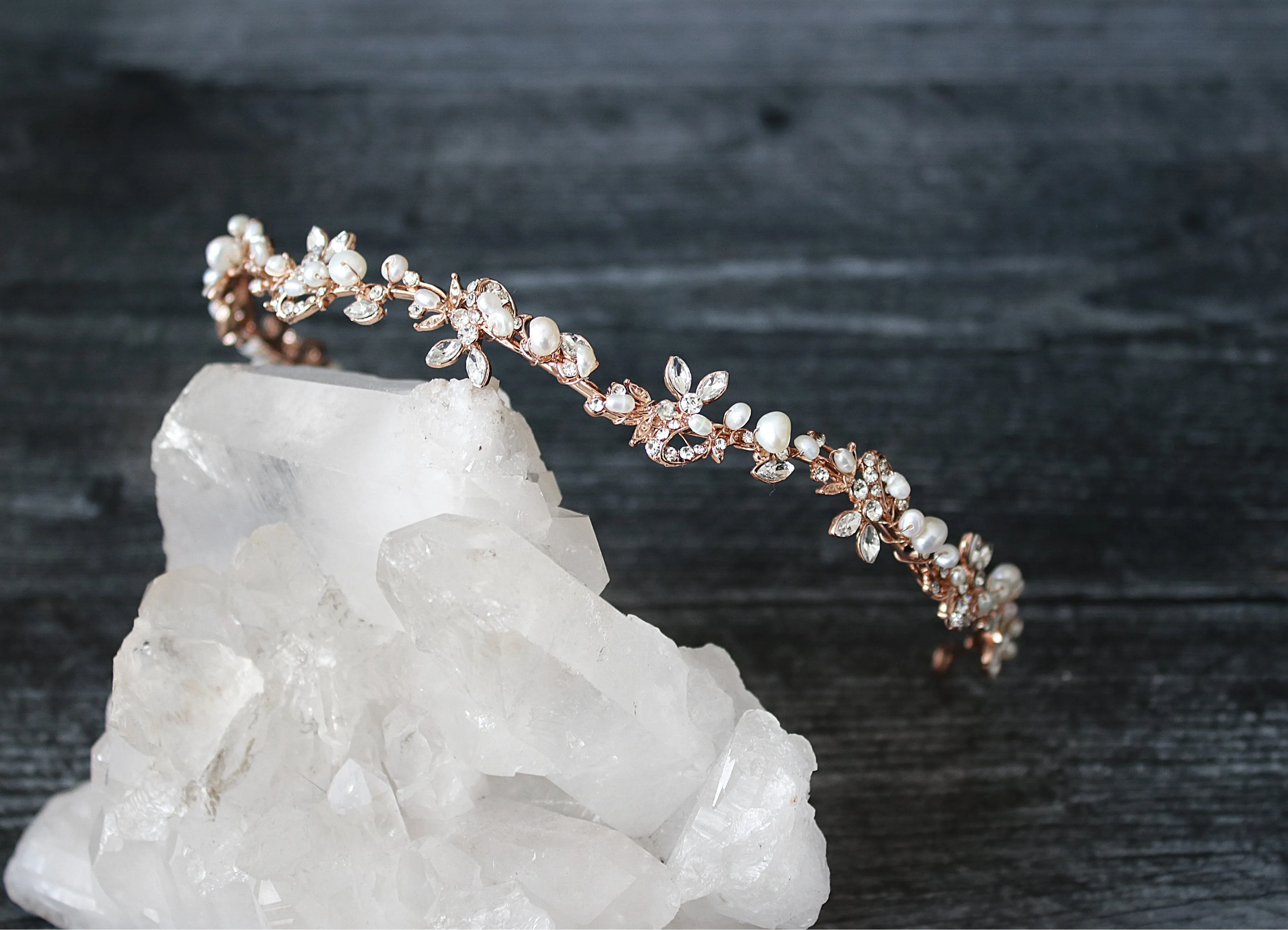 ABIGAIL Rose Gold and Freshwater Pearl and Crystal Wedding Headband