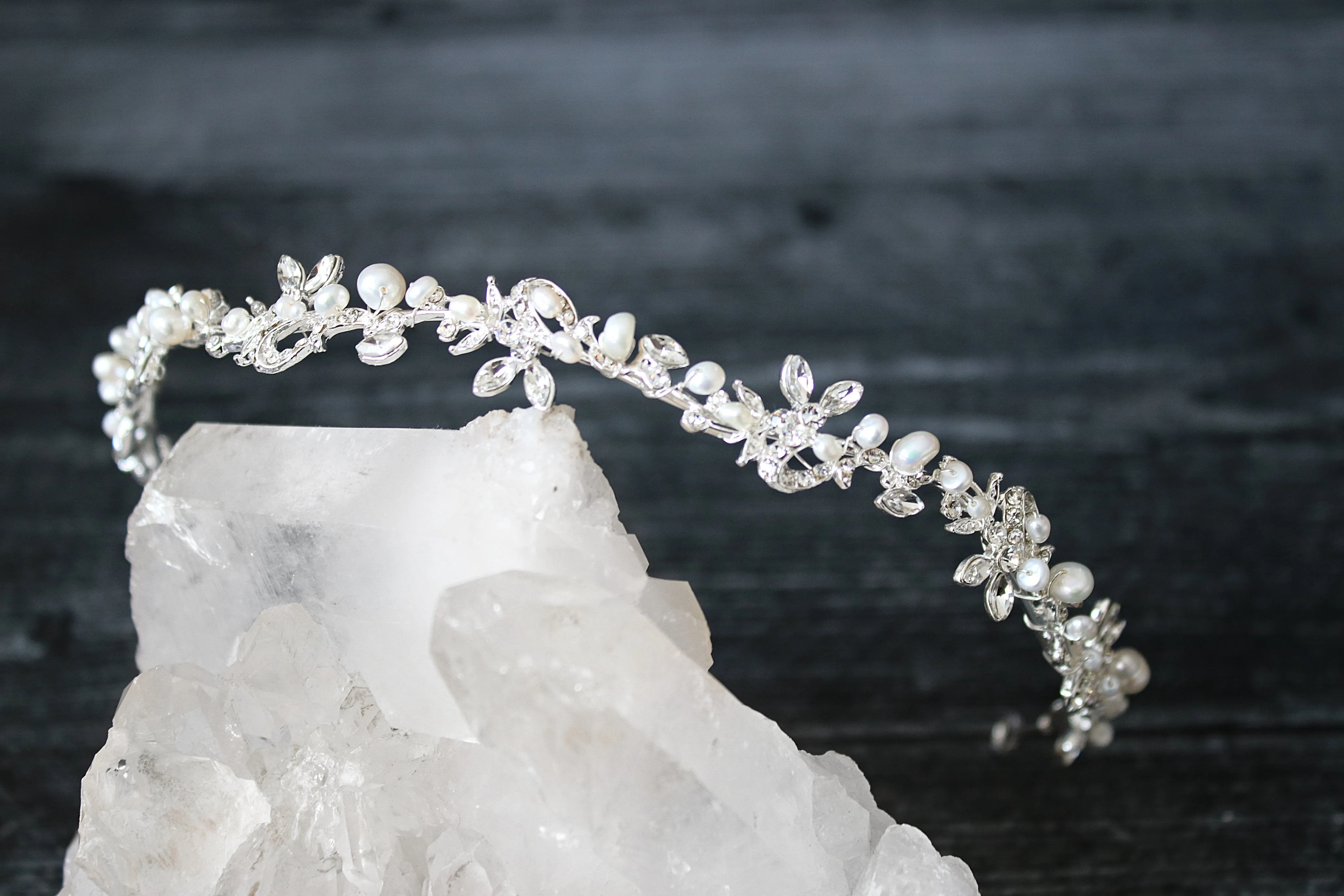 ABIGAIL Rose Gold and Freshwater Pearl and Crystal Wedding Headband