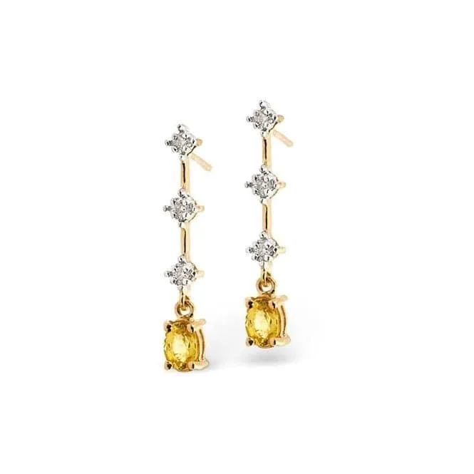 Acotis Diamonds 9K Gold 0.07ct Diamond 0.52ct Yellow Sapphire Earrings F2048