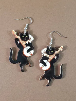 Acrylic Banjo Cat Dangle Earrings