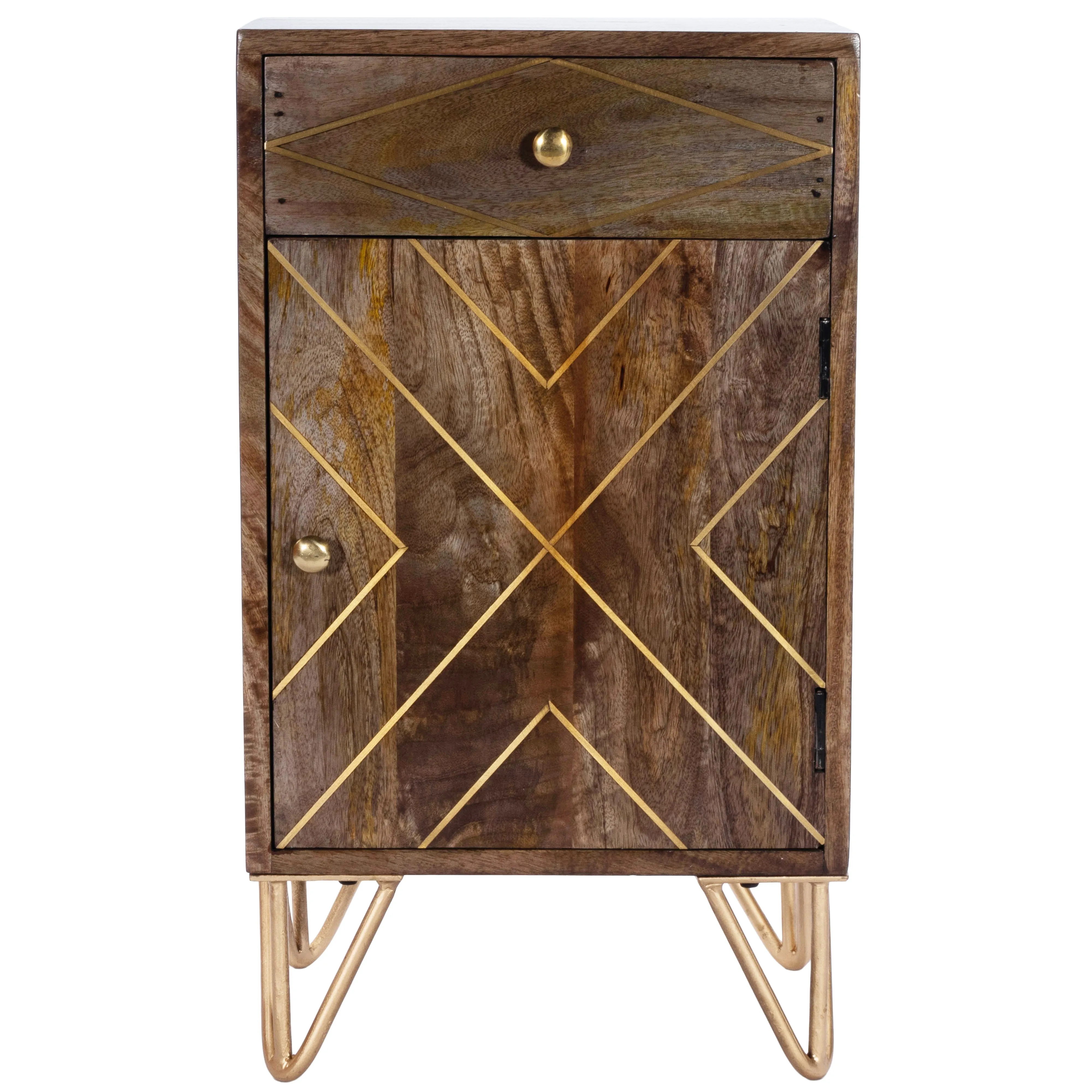 Alda Wood & Brass Metal Inlay Cabinet in Medium Brown  5481140