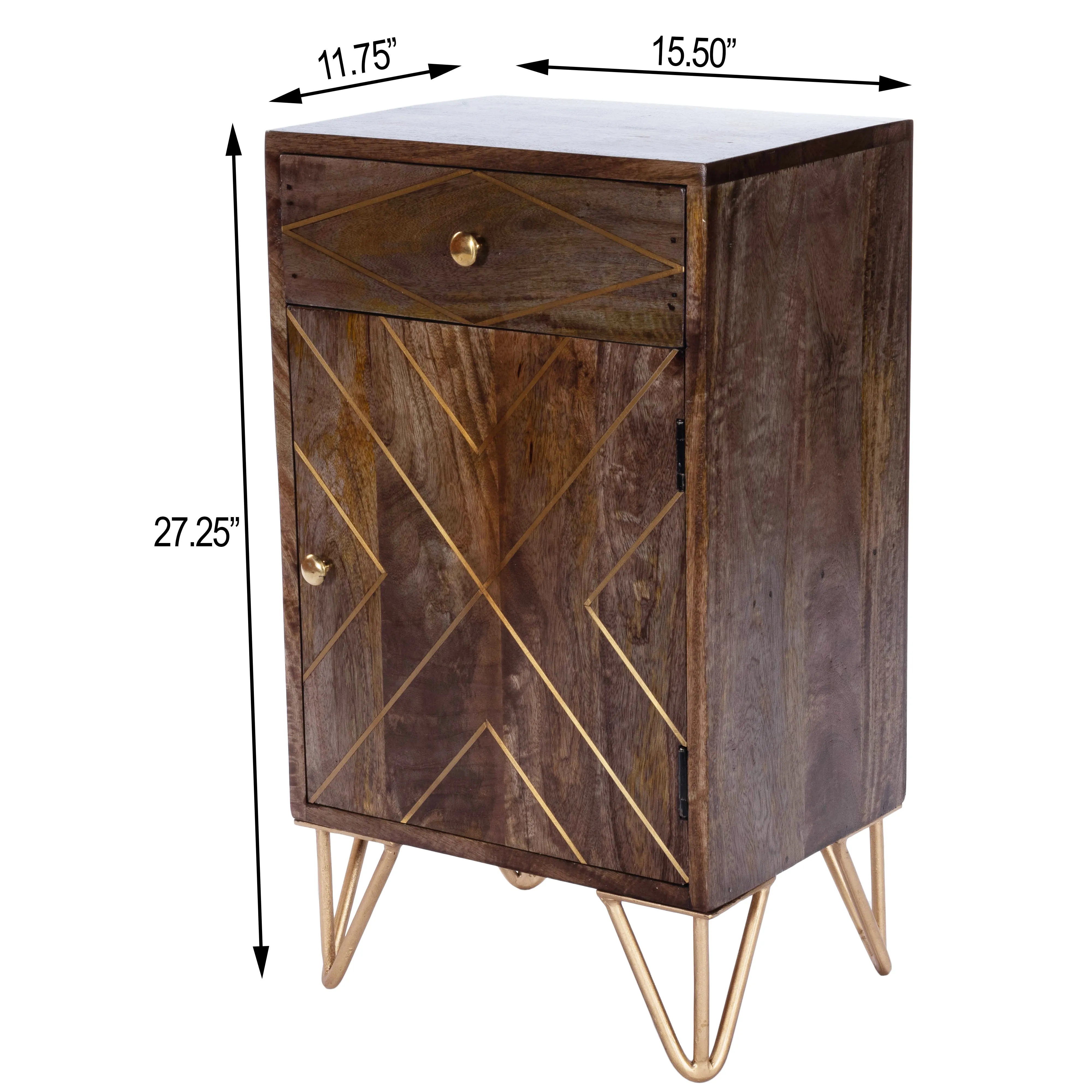 Alda Wood & Brass Metal Inlay Cabinet in Medium Brown  5481140