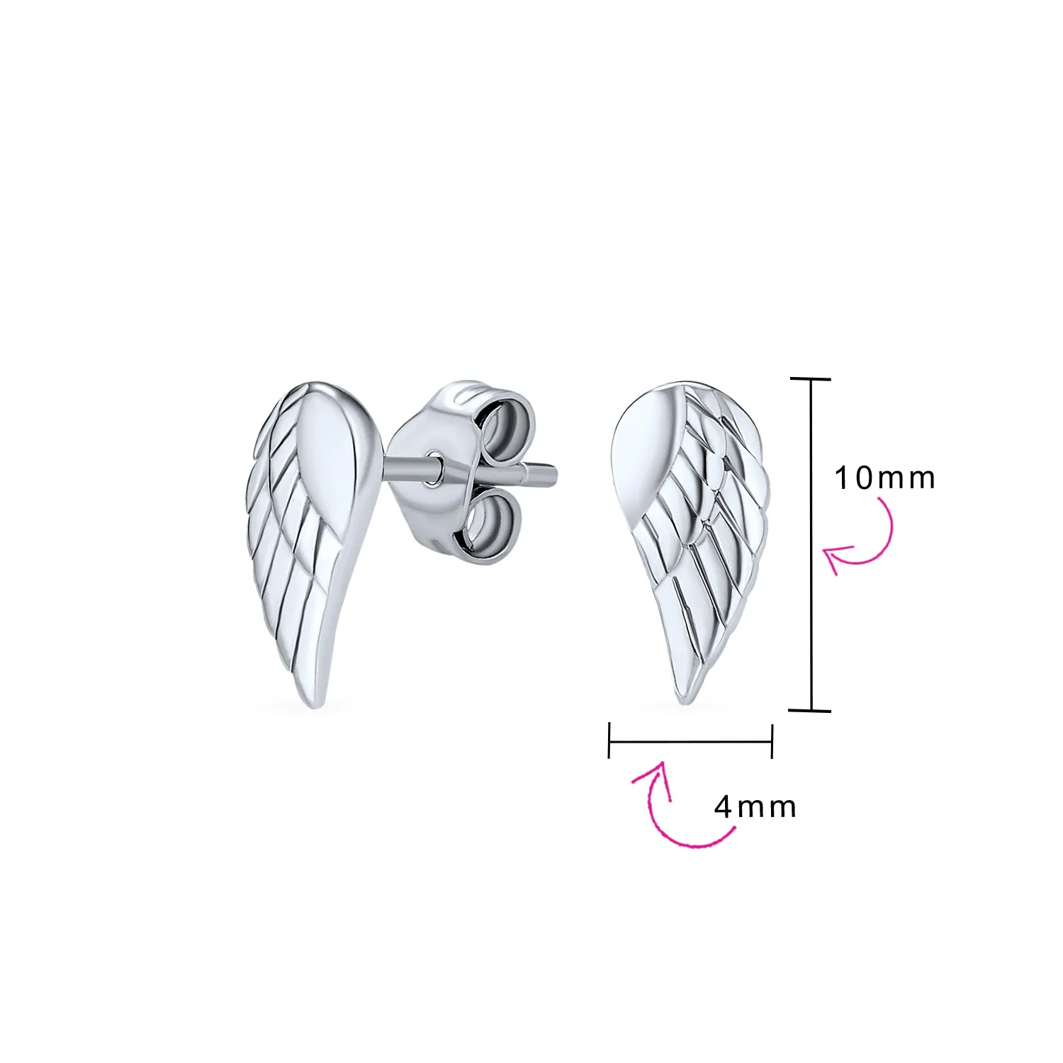 Angel Wing Feather Cartilage Stud Earrings Double Piercing Sterling Silver