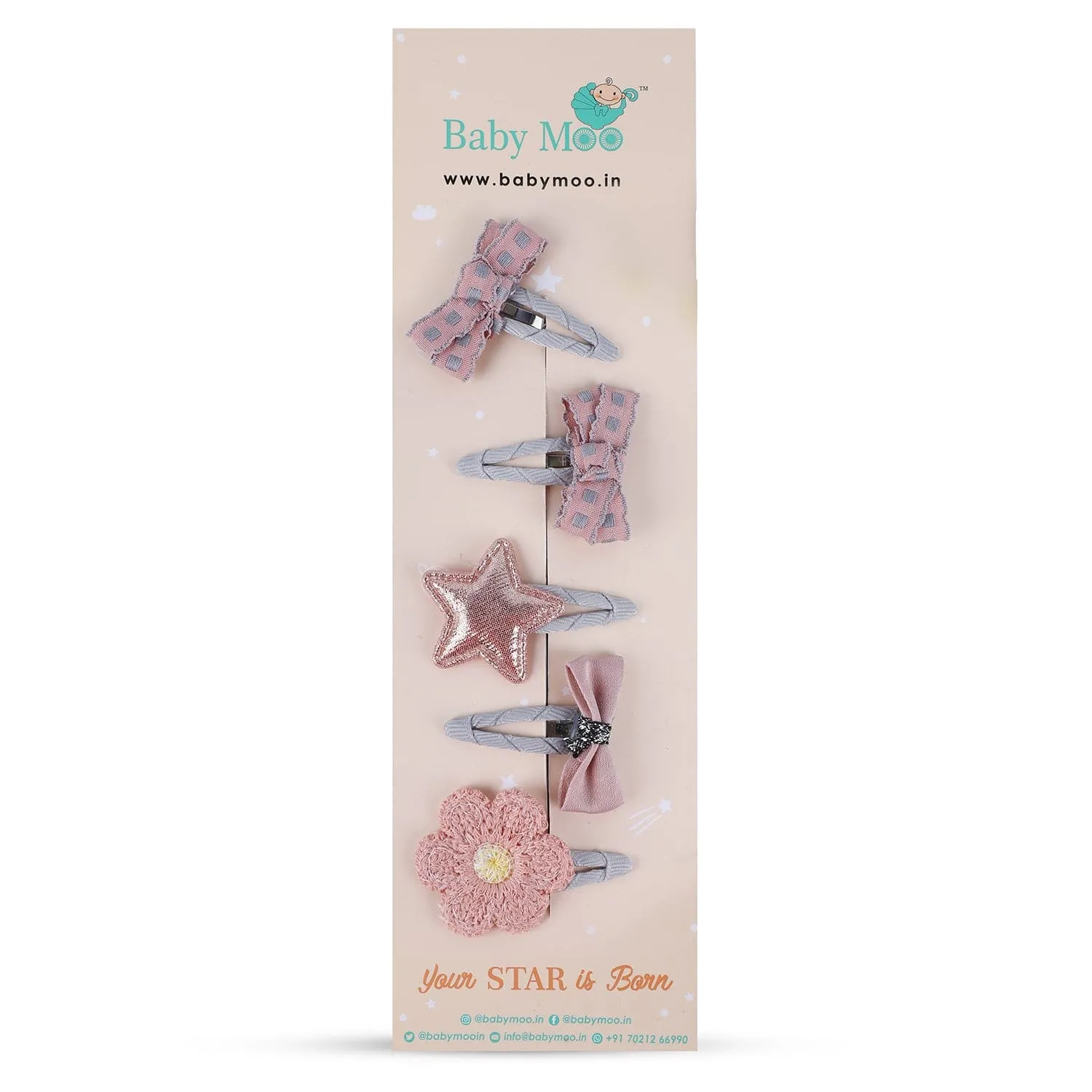 Anthea Flower Hair Clips 5 Pcs - Peach, Grey