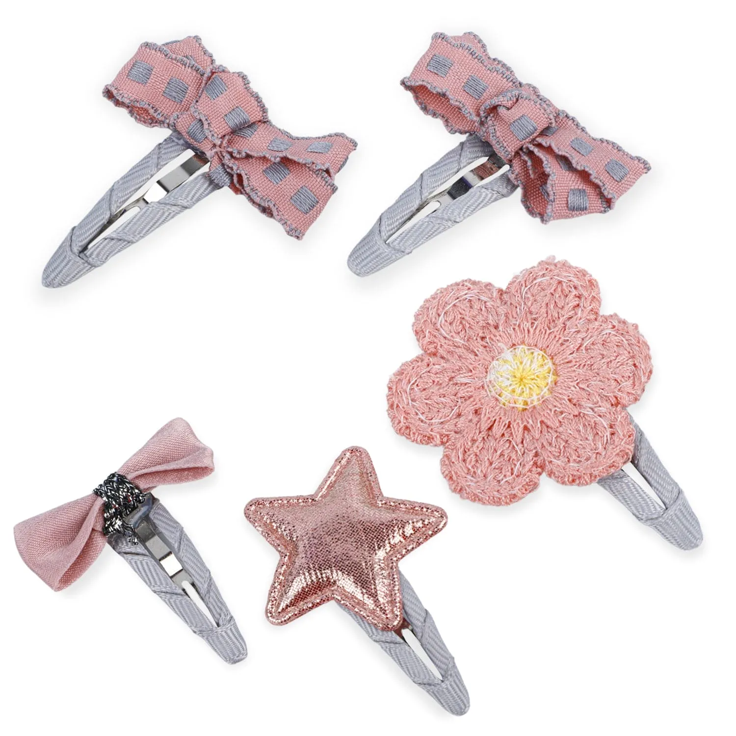 Anthea Flower Hair Clips 5 Pcs - Peach, Grey