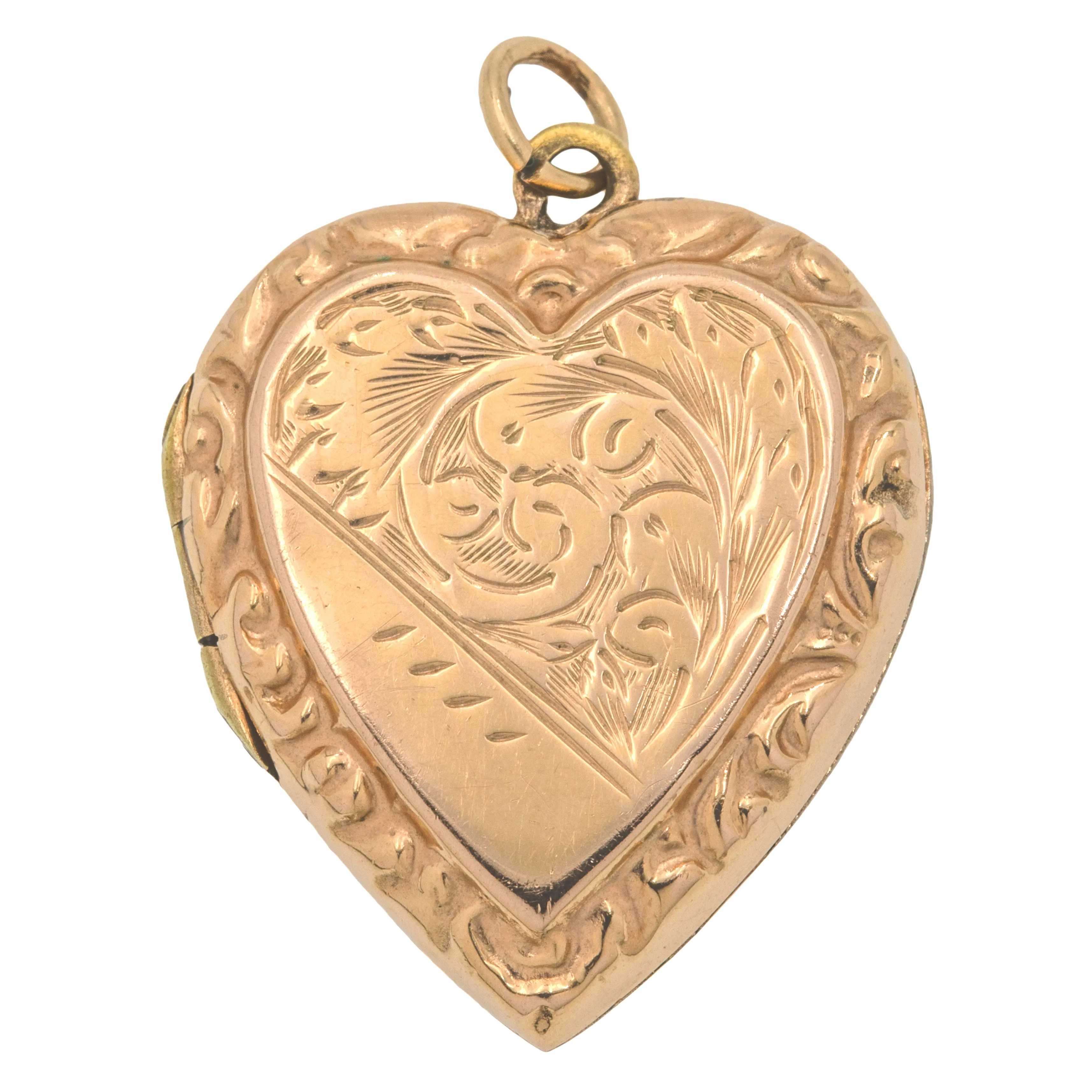 Antique 9ct Gold Engraved Heart Locket