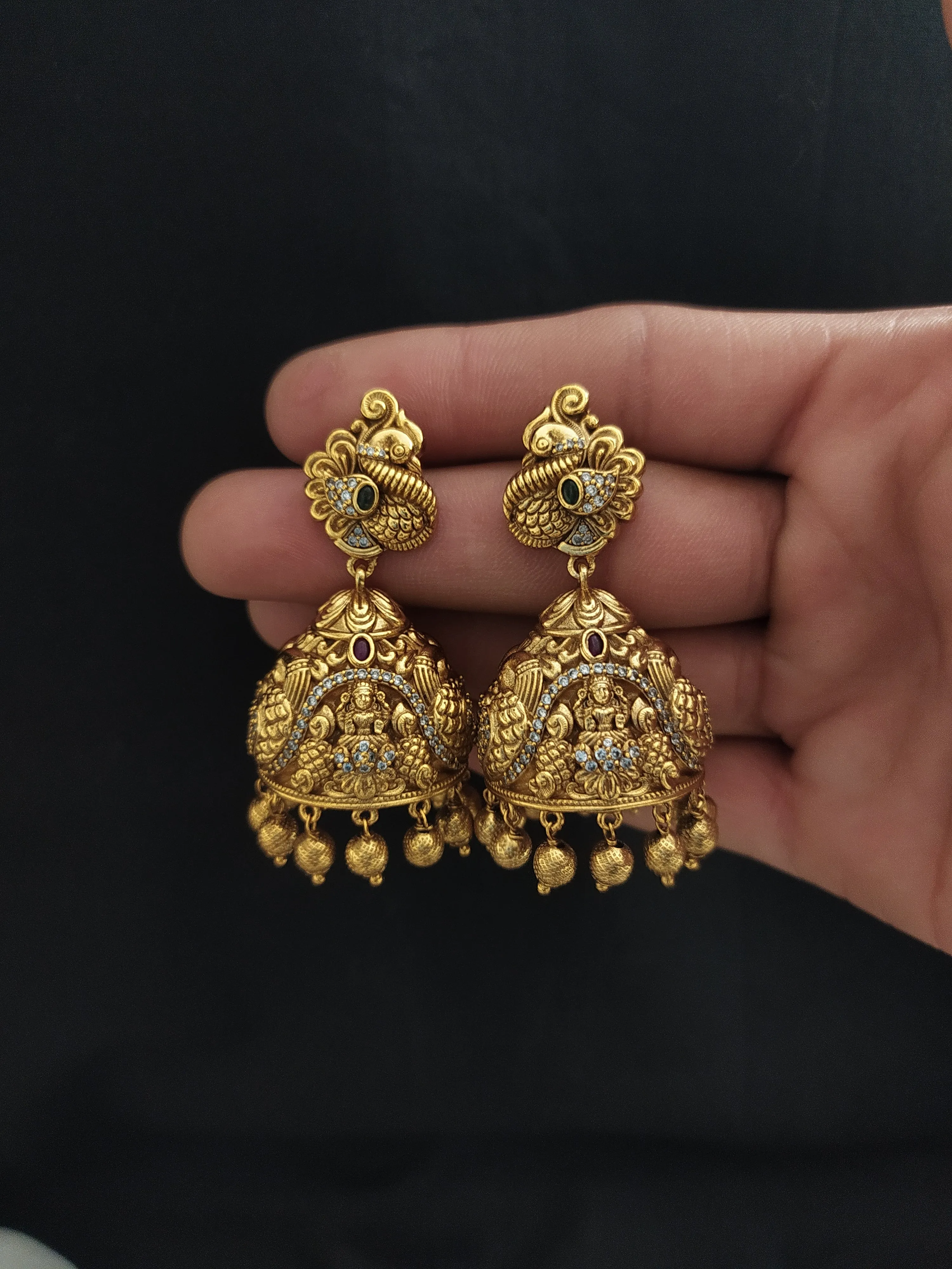 Antique Peacock Studded Lakshmi Jhumki