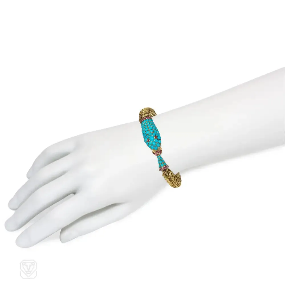 Antique turquoise and ruby serpent bracelet