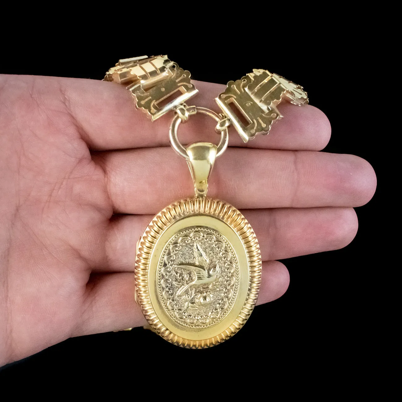 Antique Victorian Bird Locket And Collar Silver 18ct Gold Gilt