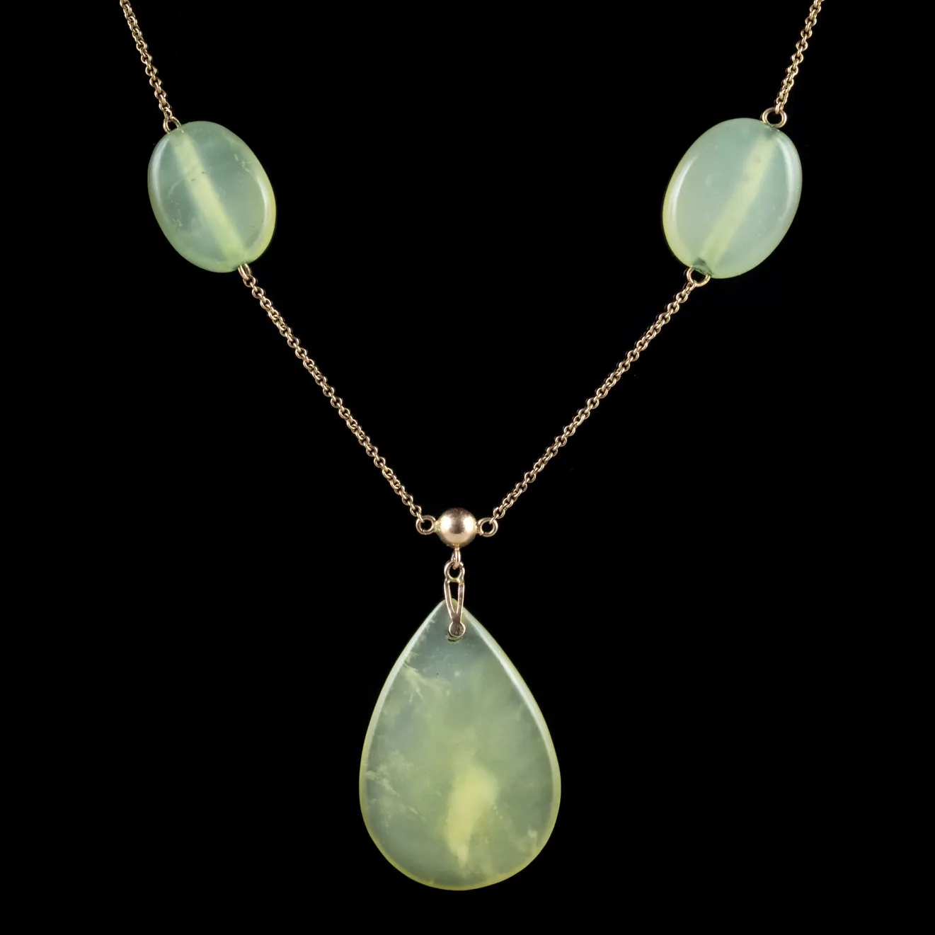 Antique Victorian Jade Pendant Necklace 9Ct Gold Sautoir Chain Circa 1900