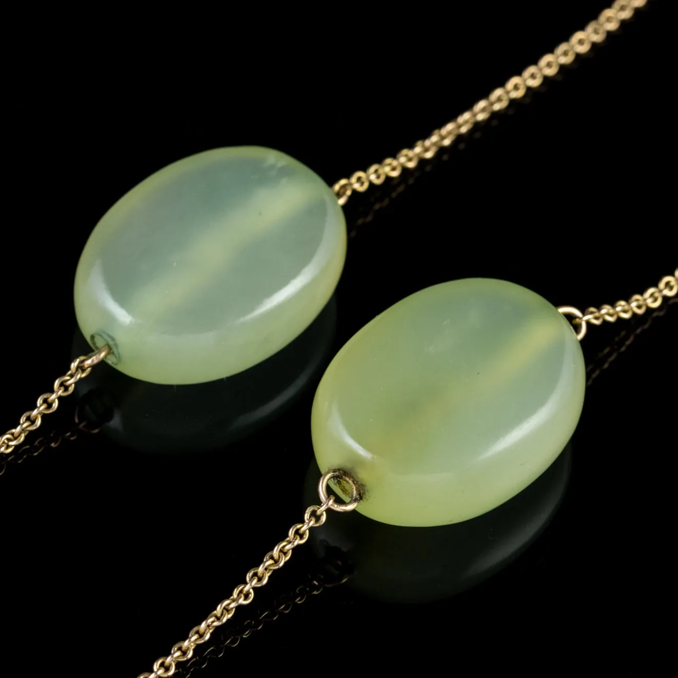 Antique Victorian Jade Pendant Necklace 9Ct Gold Sautoir Chain Circa 1900