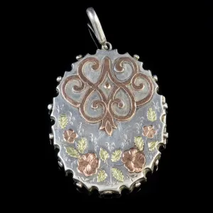 Antique Victorian Locket Forget Me Not Silver 18Ct Gold Circa 1880