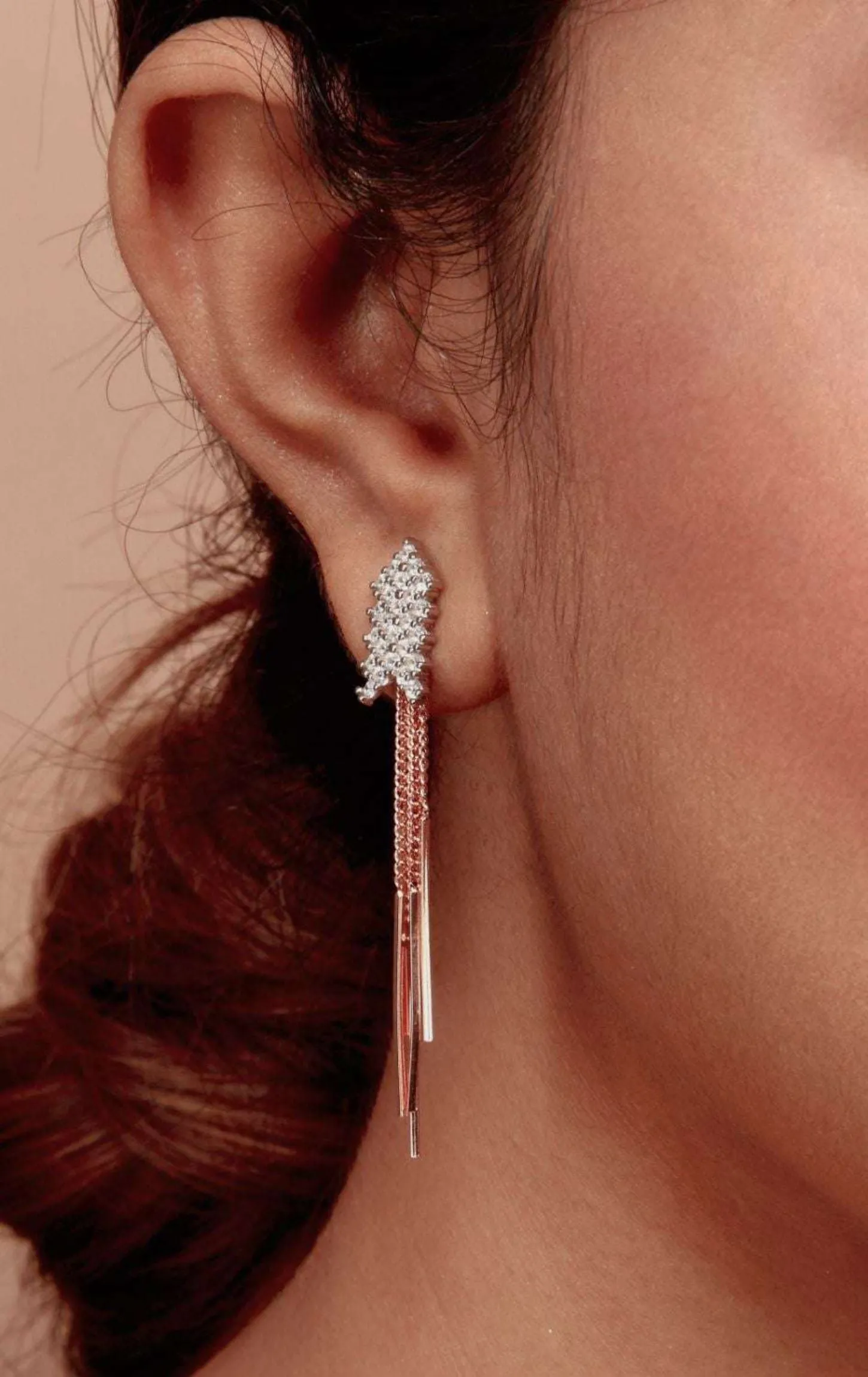 Arrow Hanging White Swarovski Zircon Rose Gold Rod Earring